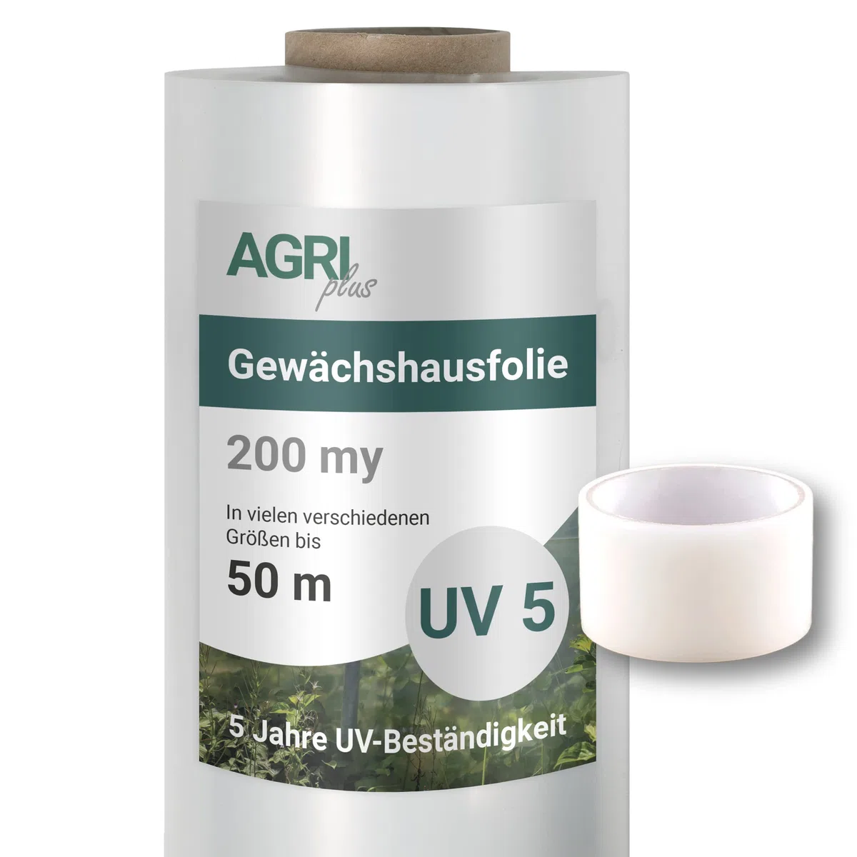 AGRI plus Lámina de invernadero con cinta de reparación, 8 x 5 m, diferentes tamaños, grosor de 0,200 mm, resistente a la rotura y a los rayos UV durante 5 años.