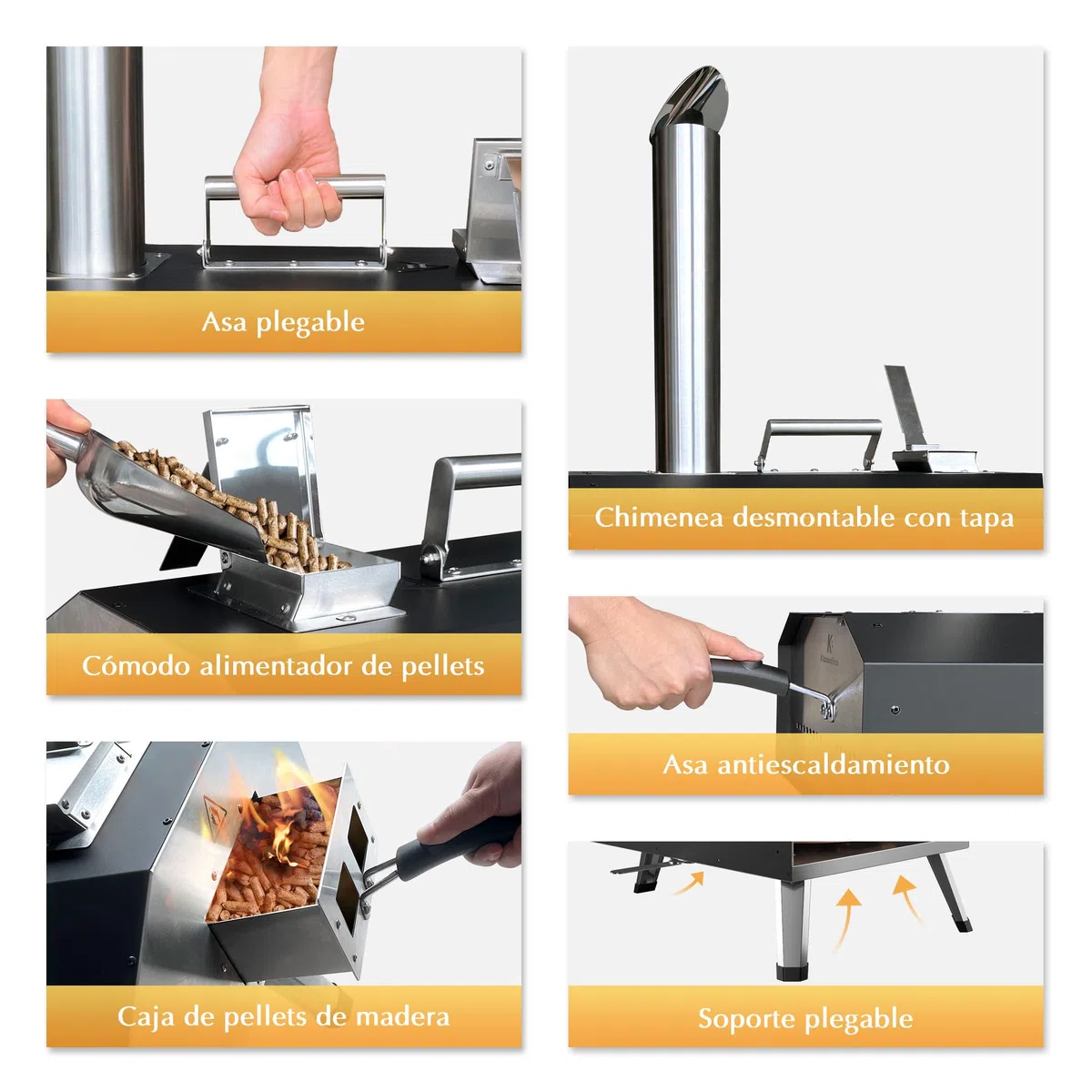 Horno de Pizza 12 Pulgadas: KitchenBoss Horno Leña de Pizza para Exteriores Temperatura Máxima 500 ℃ Horno Leña de Pizza Portátil al Aire Libre Combustible Madera Carbón para Camping Jardín Parque