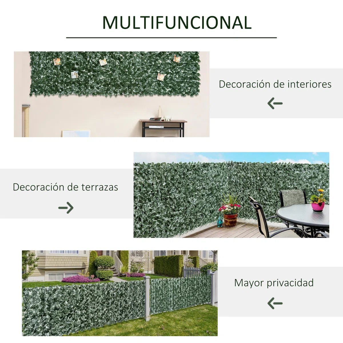 Outsunny Seto Artificial Ocultación Jardín en Rollo 3x1,5 m Pantalla de Valla de Privacidad de Hiedra Artificial Fácil Montaje para Terraza Balcón Exterior Decoración de Hojas Verde