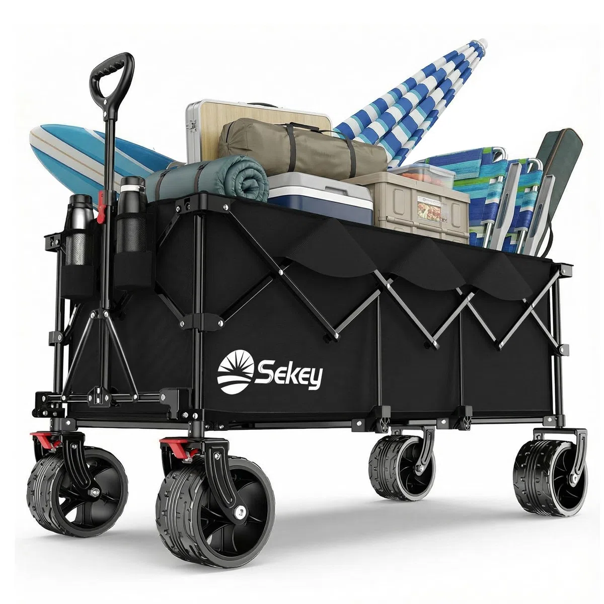 Sekey XXXL Carro Transporte Plegable 300L Capacidad 200KG, Modelo Alargado con Ruedas Todo Terreno 17x10 cm, Patente Sistema 4 Direcciones de Montaje Rápido, Negro