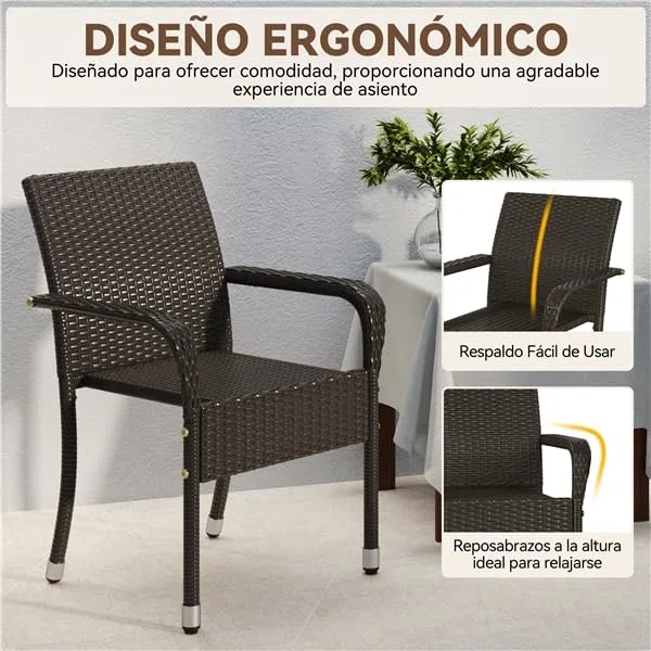 Yaheetech Sillas Jardín Exterior con Reposabrazos y Respaldo, Sillas Terraza Exterior Sillas de Balcón con Patas Ajustables para Jardín Balcón Terraza (3, Marrón)