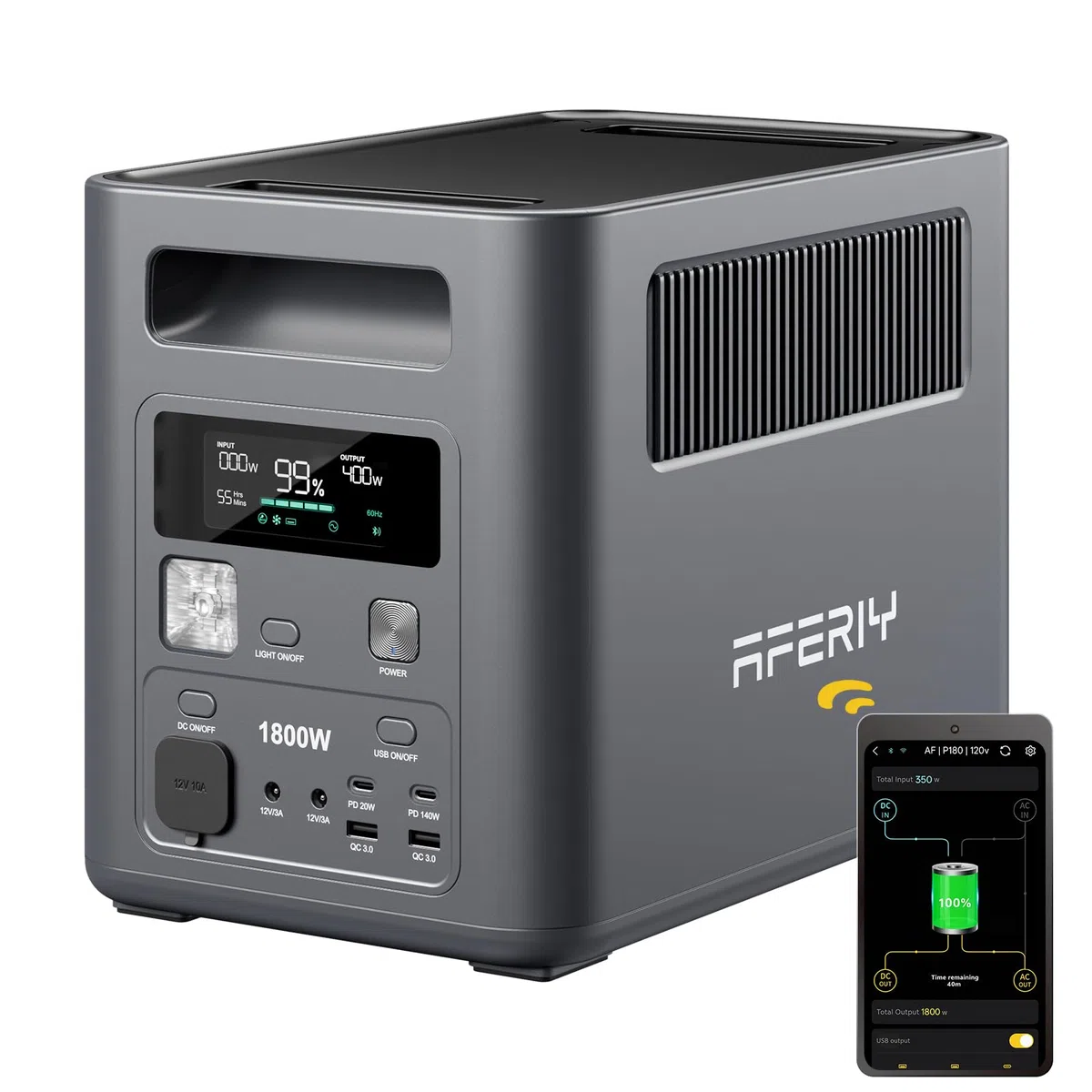 AFERIY Estación de Energía Portátil 1800W, 1024Wh LiFePO4,9 Salidas, Carga Rápida de 1H, SAI <10 ms, Generador Solar para Hogar/Caravanasa/Campada - 2026 Nuevo
