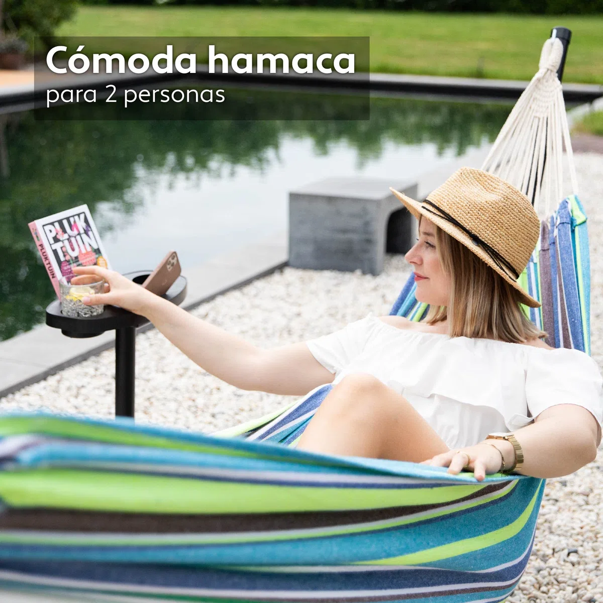Vita5 Hamaca con Soporte – Estructura Ajustable de 290 a 330 cm – Hamaca Grande de 80% Algodón y 20% Poliéster para Jardín, Terraza, Balcón y Camping – Incluye Bolsa de Transporte