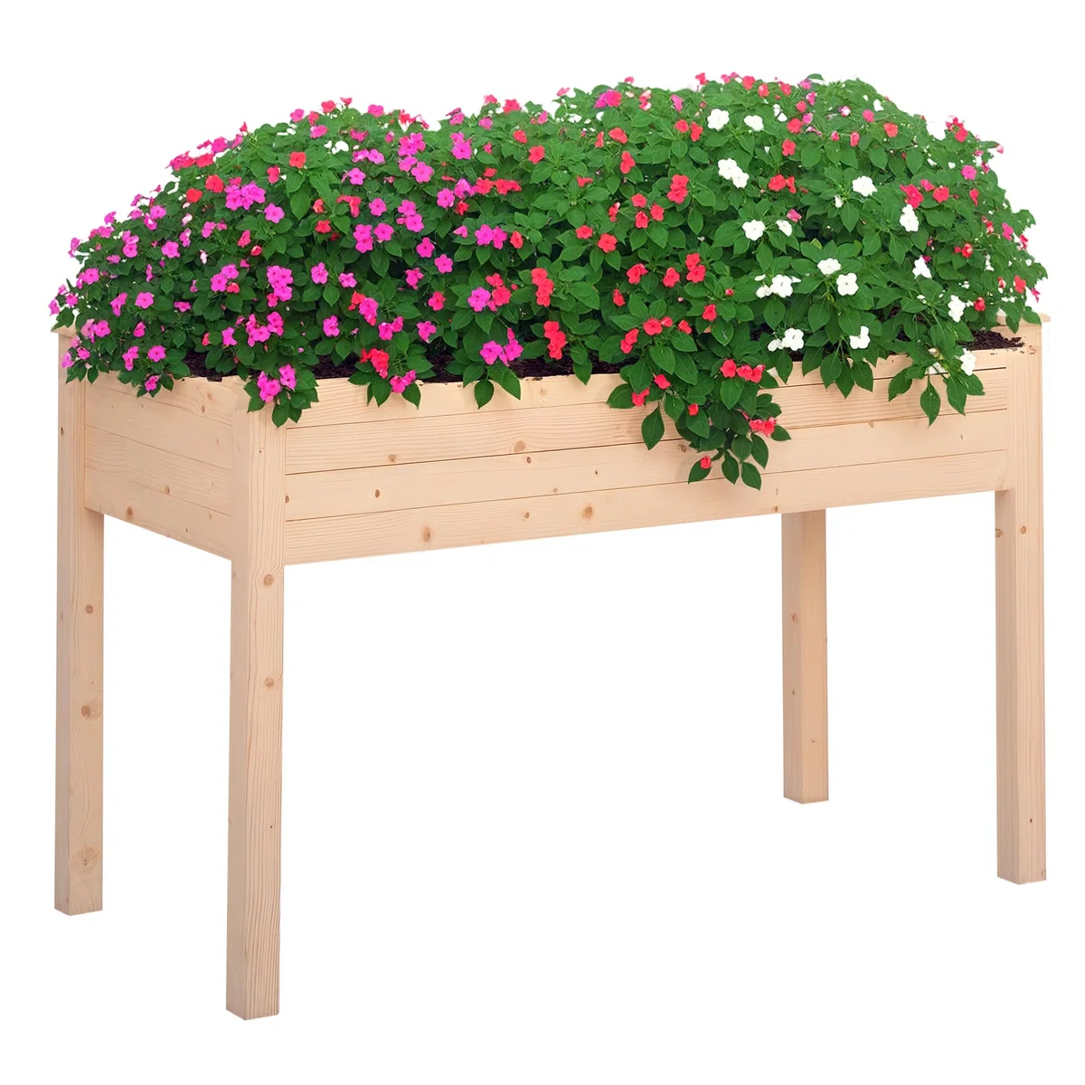 Outsunny Huerto Urbano Elevado de Madera, Mesa de Cultivo con Tela no Tejida y 4 Orificios de Drenaje, para Cultivo, Plantas, Flores y Verduras, 122,5x56,5x76 cm, Natural