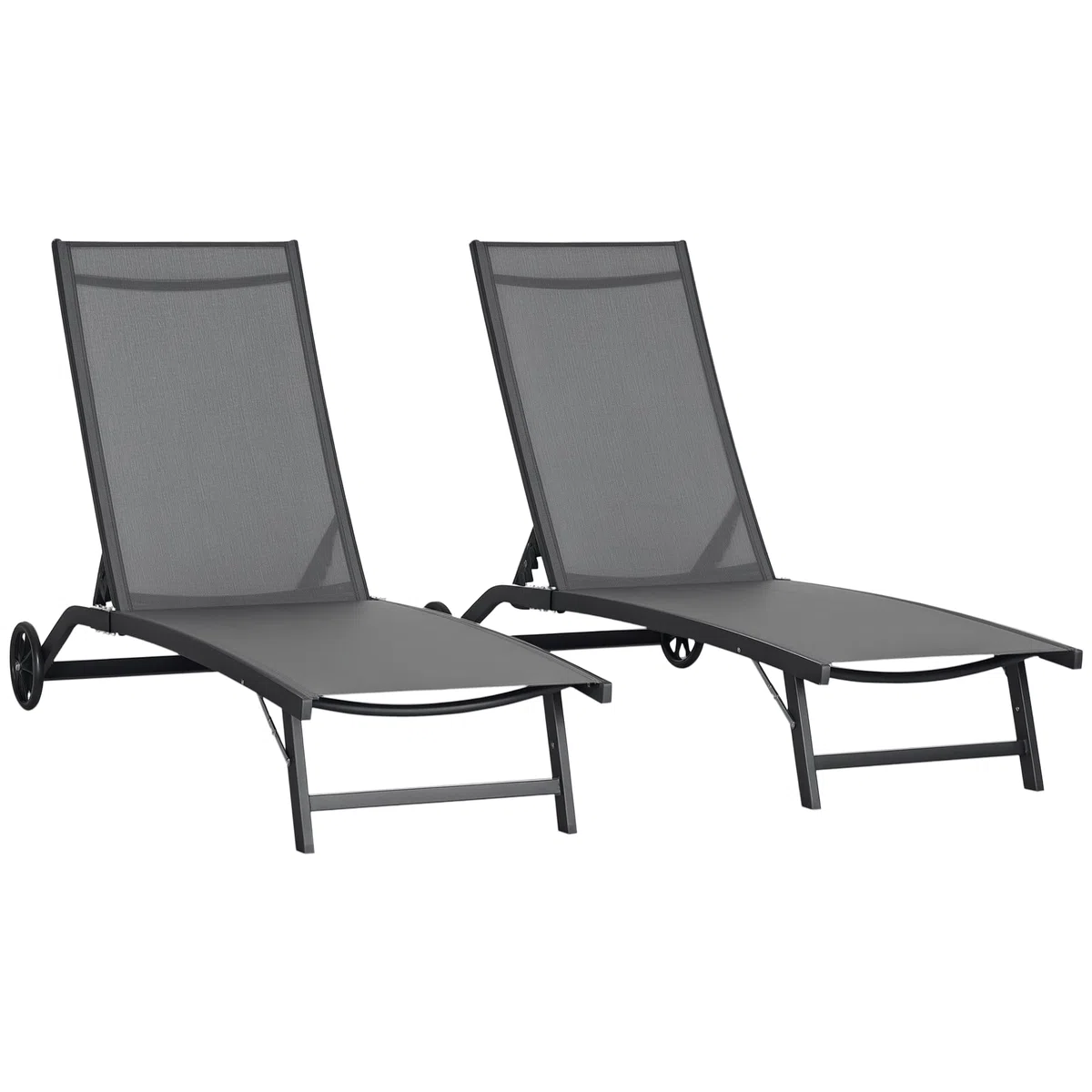 Outsunny Pack de 2 Tumbonas de Jardín Exterior Tumbonas Reclinables de Aluminio con Respaldo Ajustable de 5 Niveles y Ruedas para Playa Piscina 165x66x102 cm Gris Oscuro