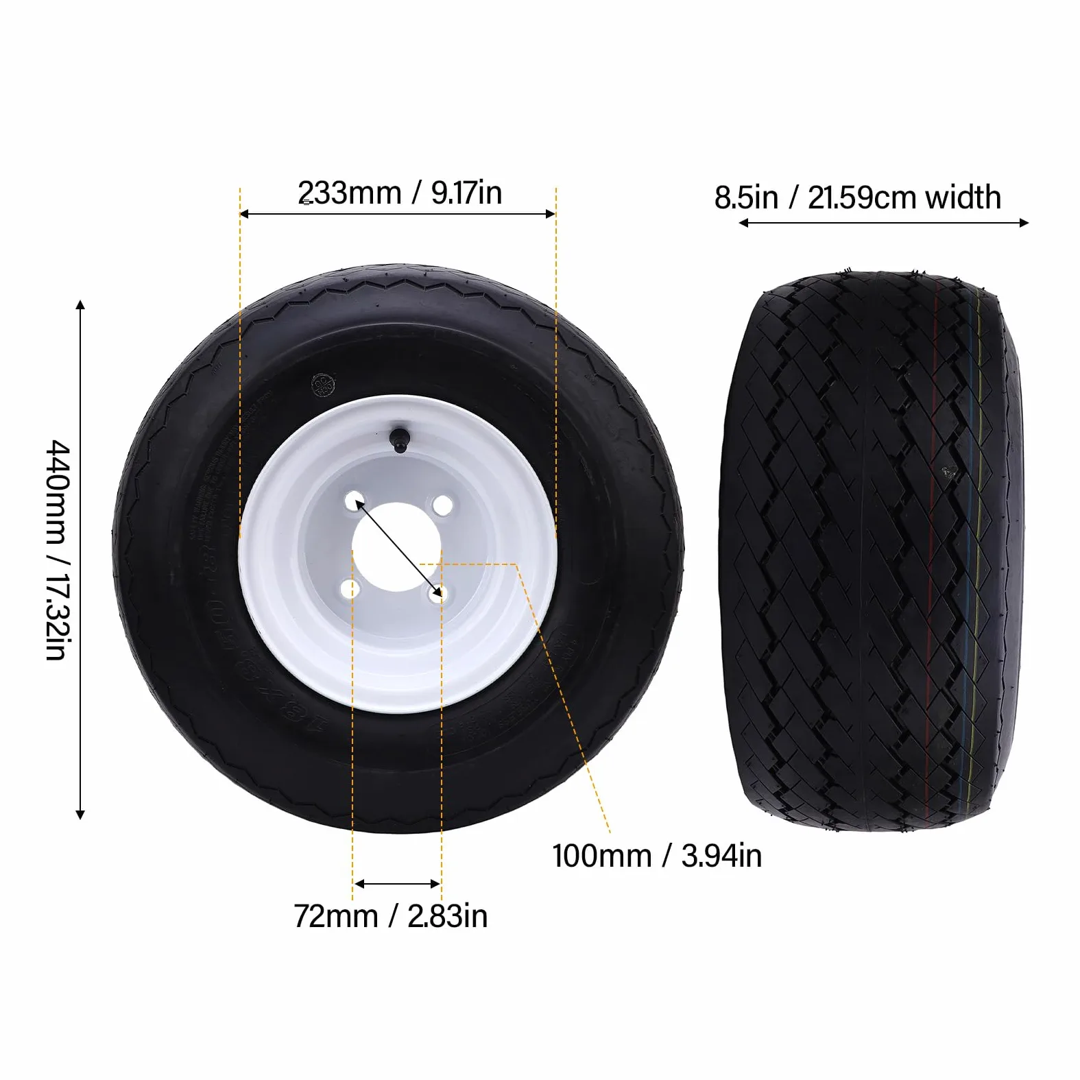 Asixxsix 18x8.50-8 Neumáticos de Cortacésped con Borde, 4 Pernos 4 Capas de Neumáticos sin Tubería y Conjunto de Ruedas, Neumático de Césped de Goma Delantero/Trasero para Montar