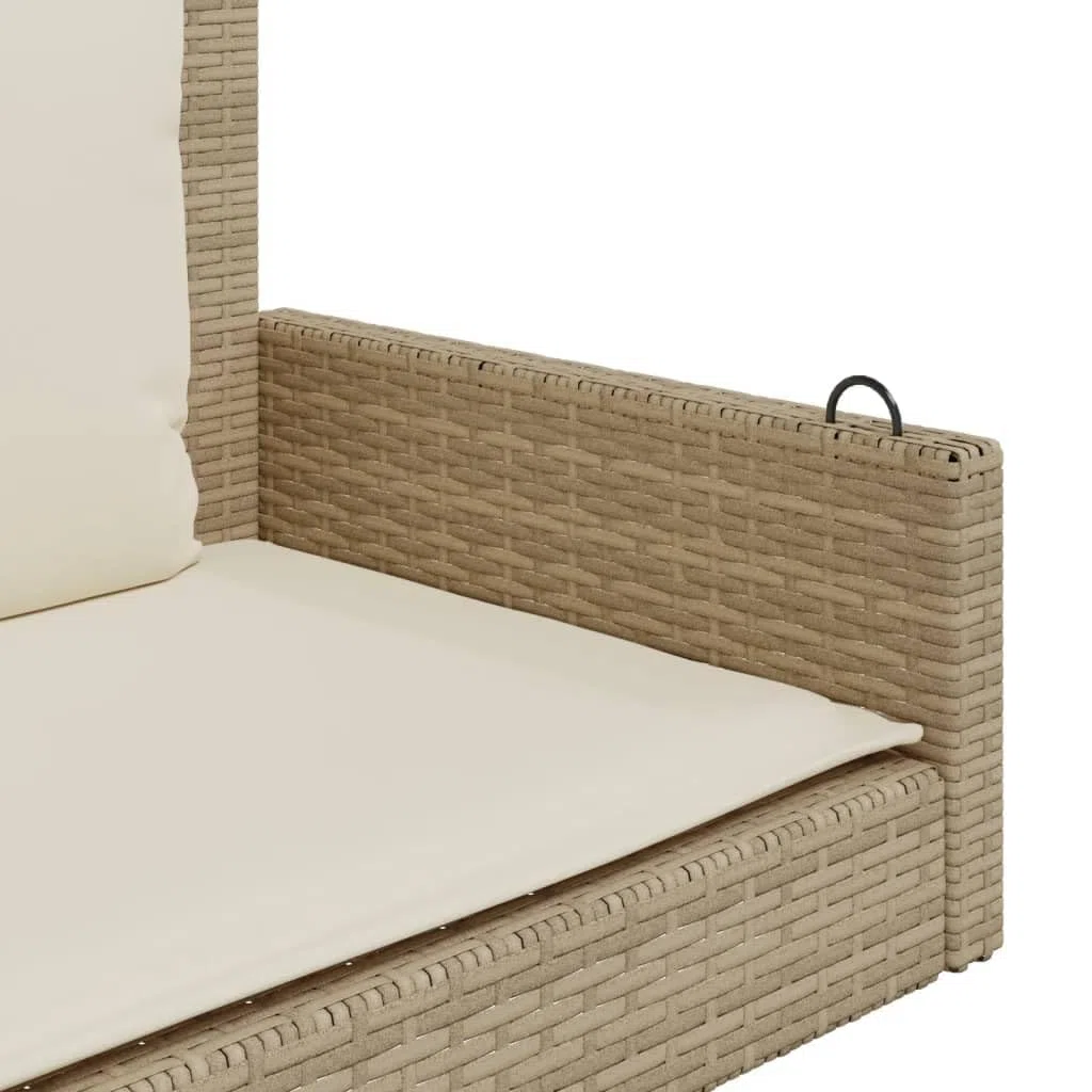 vidaXL Banco colgante con cojín, columpio colgante con anillos de fijación, banco balancín para exterior, columpio de jardín, moderno, beige polirratán