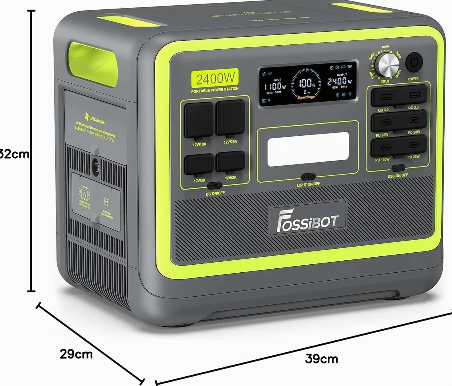 FOSSiBOT F2400 Estacion de Energia Portatil, Batería LiFePO4 2048 Wh, 3 Tomas de CA Para un Total de 2400W de Potencia (4800W de Pico), Generador Solar Portatil para Camping, Viajes