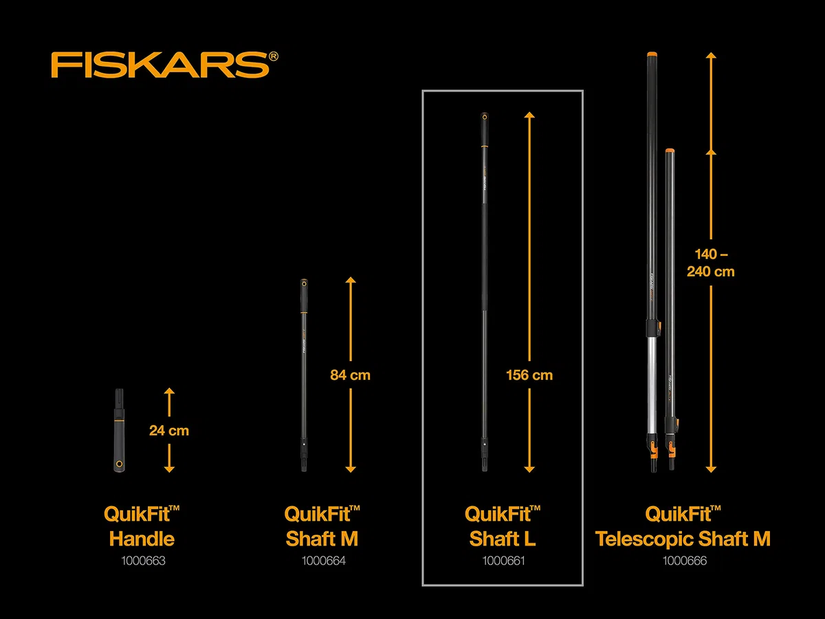 Fiskars Mango para cabezas de la herramientas QuikFit, Longitud: 156 cm, Aluminio, Negro/Naranja, QuikFit, 1000661