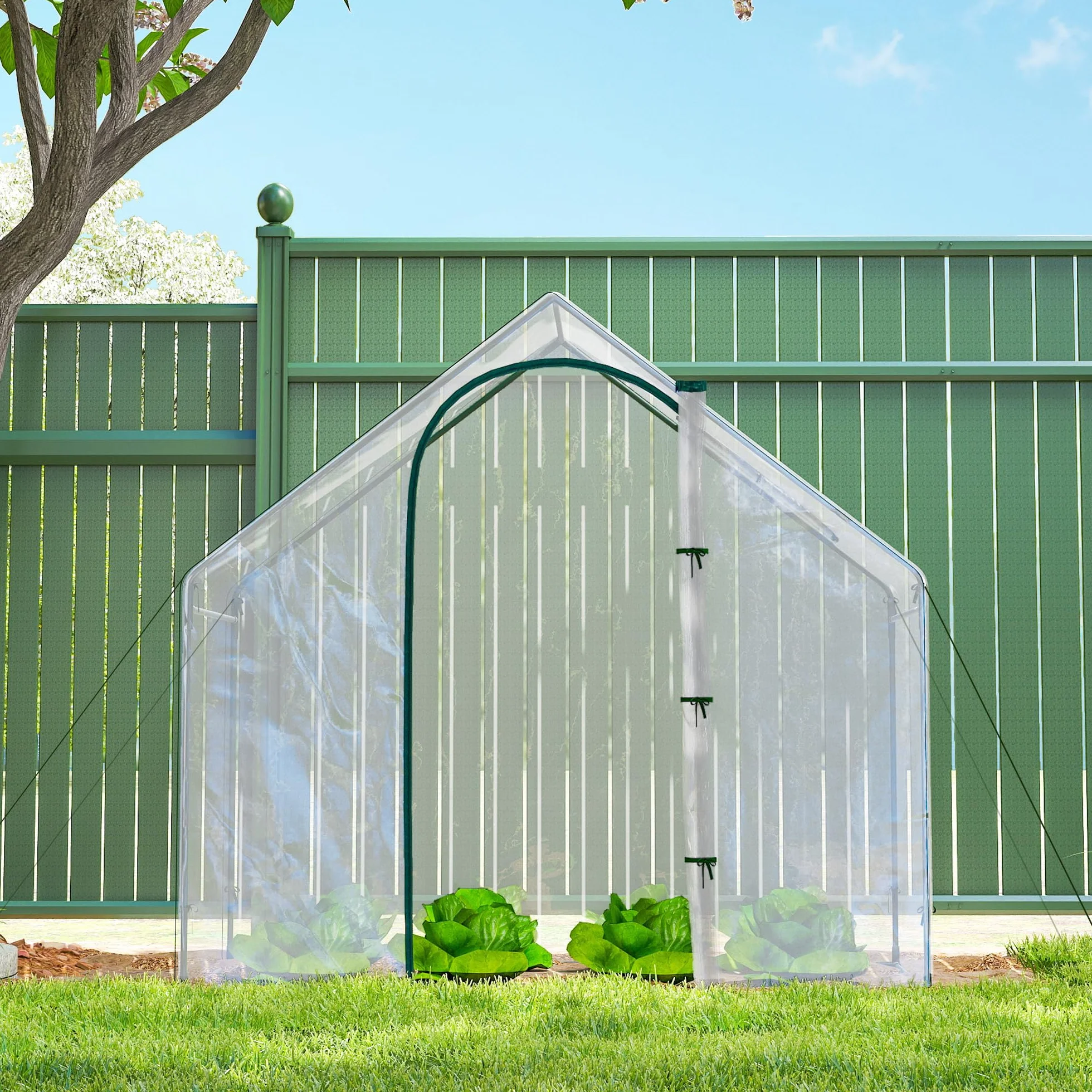 Outsunny Invernadero Pequeño, Invernadero de Exterior con Ventana y Puerta con Cremallera, Marco de Acero, Cubierta de Plástico Impermeable Anti-UV para Cultivar Plantas, 180x100x168 cm, Transparente
