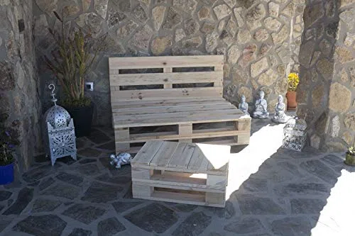 Palets Talavera Conjunto 1x Sofa Palet 120cm x 80cm 1x Mesa 80cm x 48cm Lijado Y Cepillado -Interior/Exterior Nuevo-Natural