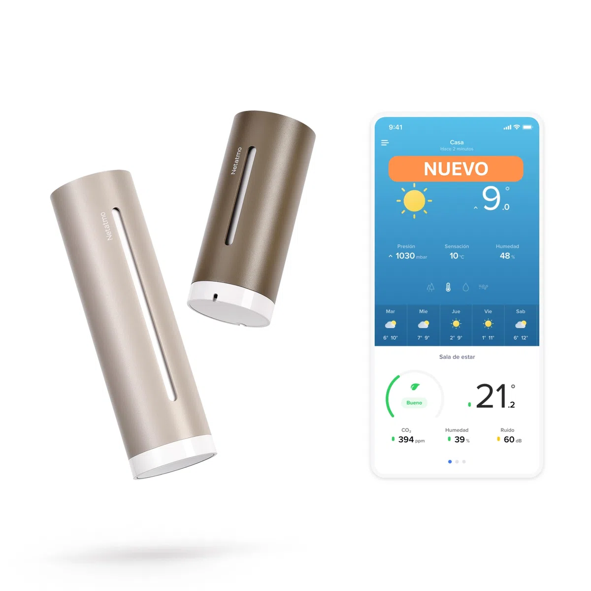 Netatmo Estación Meteorológica ORIGINAL 2ª gen | Interior y Exterior | Temperatura, Humedad, Calidad aire, UV, Pólenes, Previsiones | Compatible Apple, Alexa, Google - Arena - NWS-S-EC