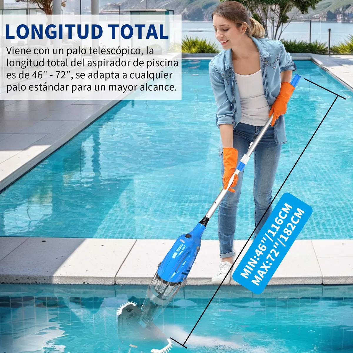 2026 Nueva Aspiradora de Piscina con Batería, Limpiafondos Manual para Piscina, Autonomía 80 Minutos, Aspiradora Eléctrica para Piscina, SPA, Azul