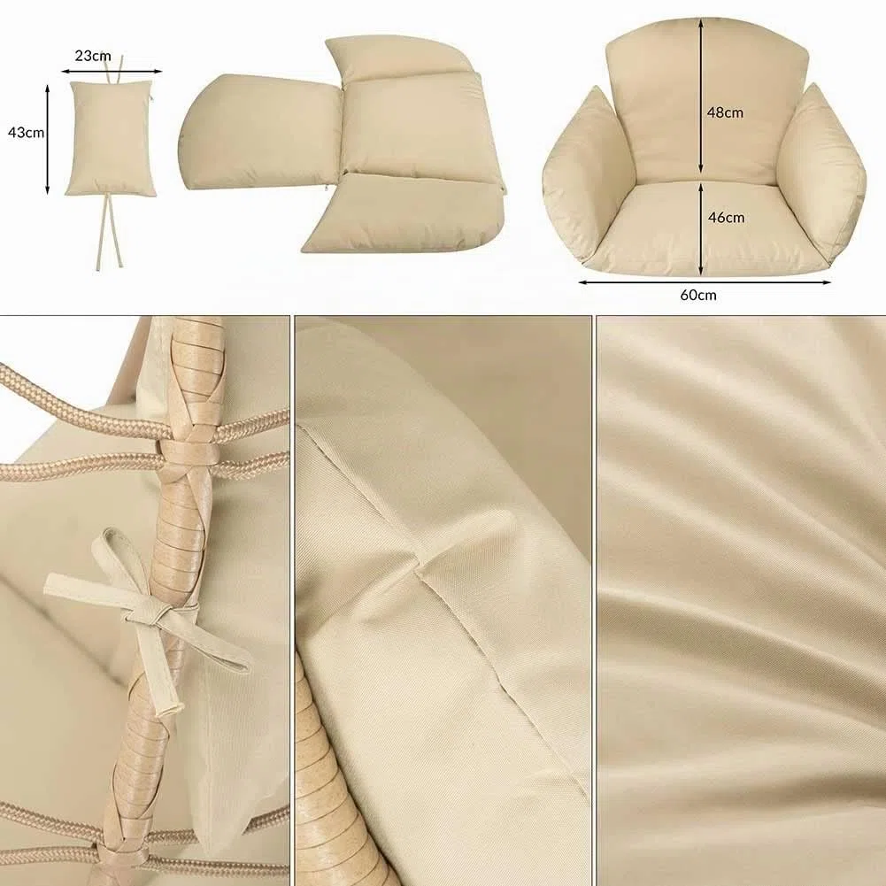Bakaji Sillón Colgante de jardín, Silla Mecedora Hamaca para Exterior, Estructura de Metal Nido de ratán y Cuerda + cojín Asiento Acolchado y reposacabezas, diseño Moderno, 198 x 110 x 95 cm (Beige)