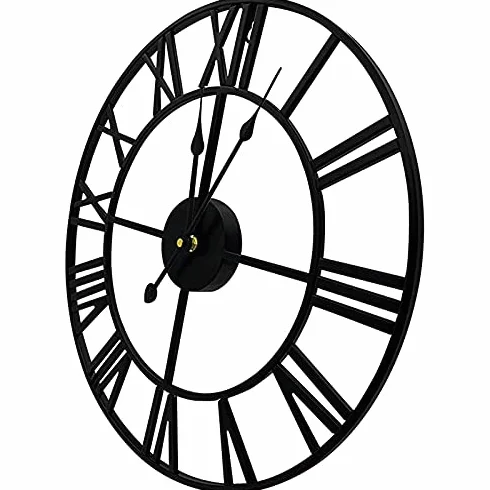 Reloj de pared para exteriores, diseño de esqueleto silencioso, hierro forjado impermeable para uso en jardín, números romanos para una fácil lectura