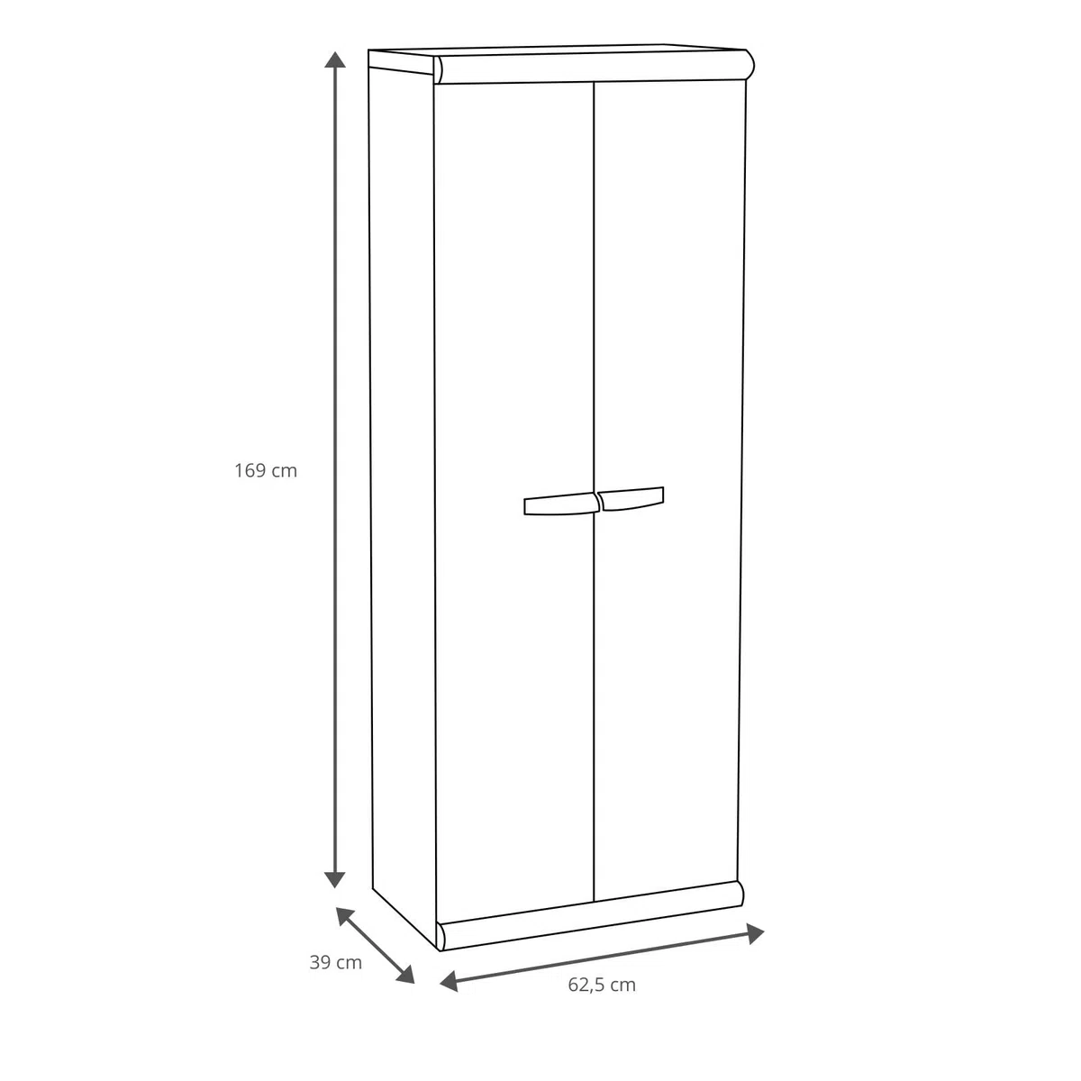 Gardiun Armario Alto de Jardín Resina Coimbra 2 62,5x39x169 cm con 2 Puertas y 3 Baldas de Altura Regulable, Color Gris