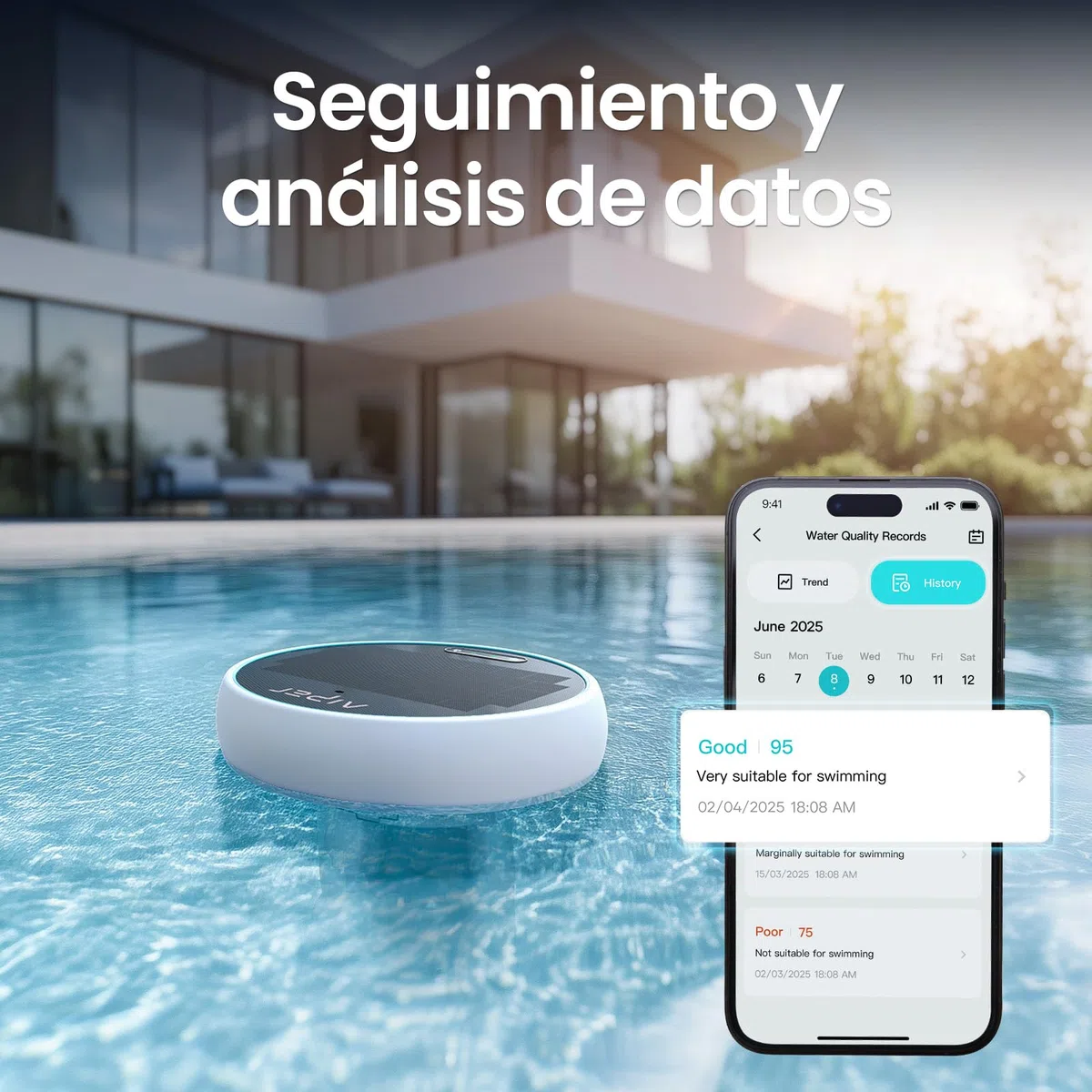 AIPER HydroComm Analizador Agua Piscina Inteligente – Monitor de Piscina con App, Análisis 5-en-1 (pH, ORP, EC, TDS, Temperatura), Supervisión Automática 24/7, Energía Solar + Batería