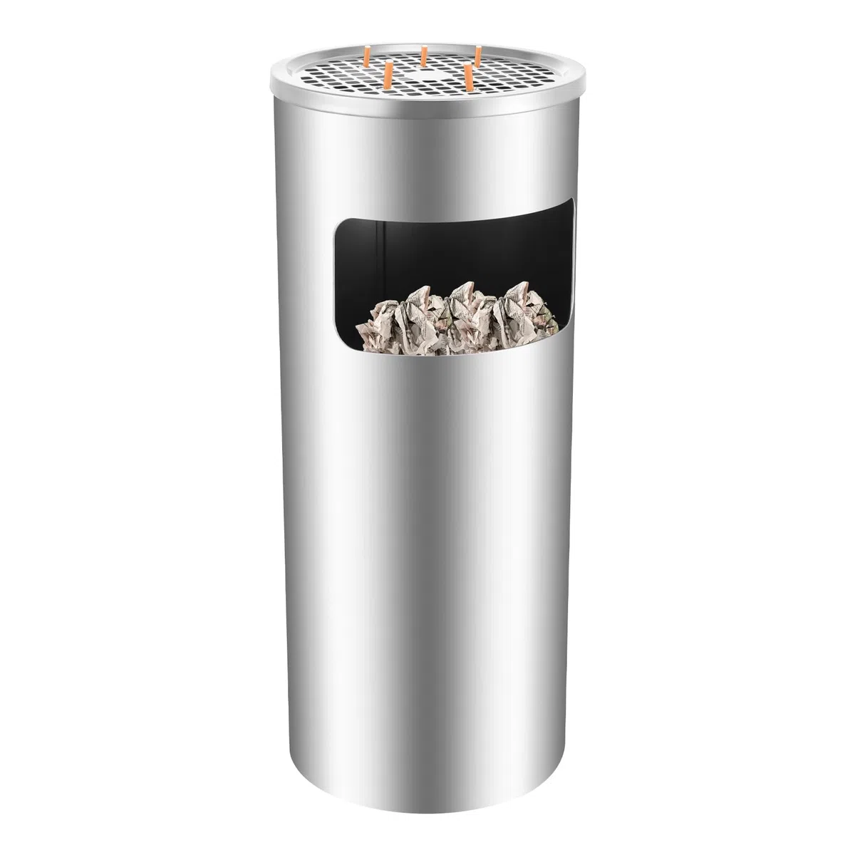 Cenicero de pie de 15 litros para exteriores con cubo de basura, de acero inoxidable para exteriores, con cubo interior extraíble, cenicero multifuncional para exteriores, grande (25 x 61 cm)