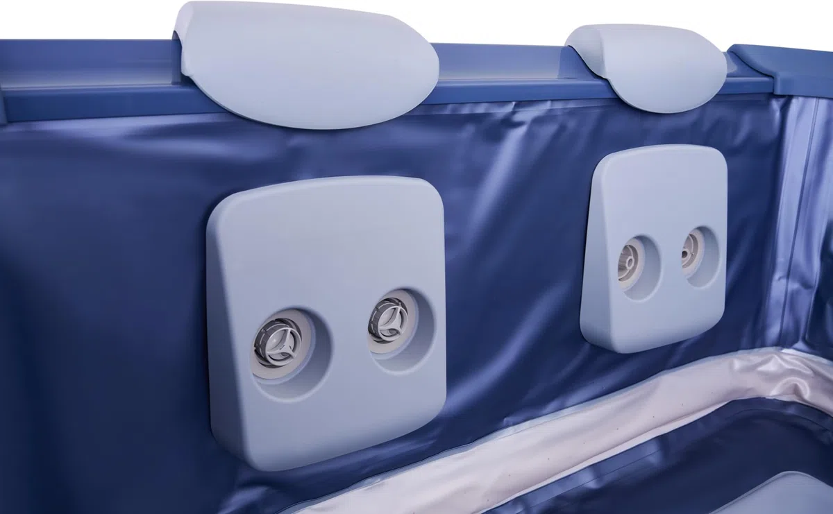 MSPA Whirlpool Oslo Saphire, 160 x 160 x 65 cm, Whirlpool Hinchable para 6 Personas, con 120 chorros de Masaje, 8 chorros de Agua, calefacción PTC, LED, desinfección de ozono y Cubierta térmica