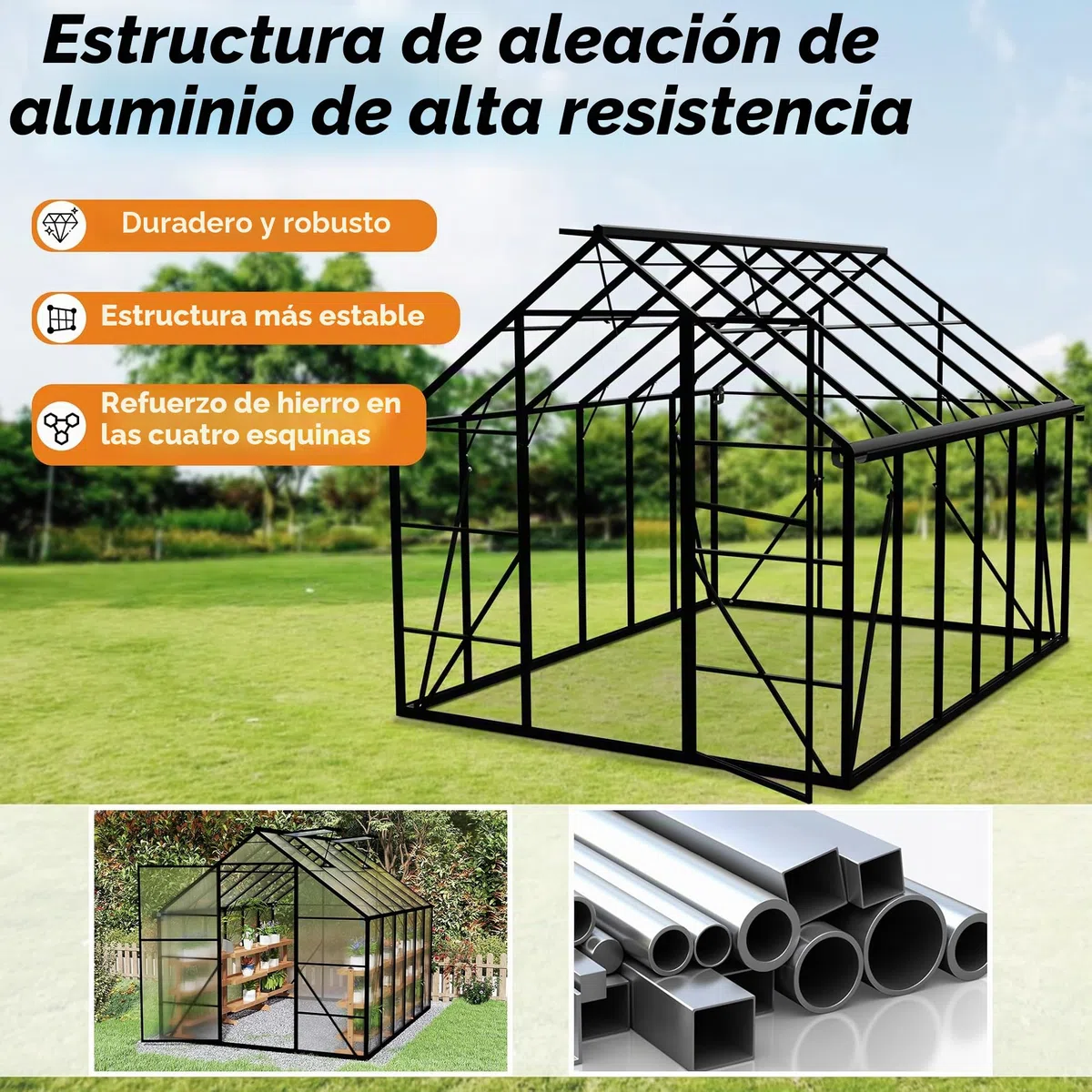 Froadp Invernadero de aluminio con base 310x250x205cm Invernaderos de jardín 4mm placas de cámara de aire de PC resistentes a la intemperie, invernadero para tomates con ventanas Invernadero para