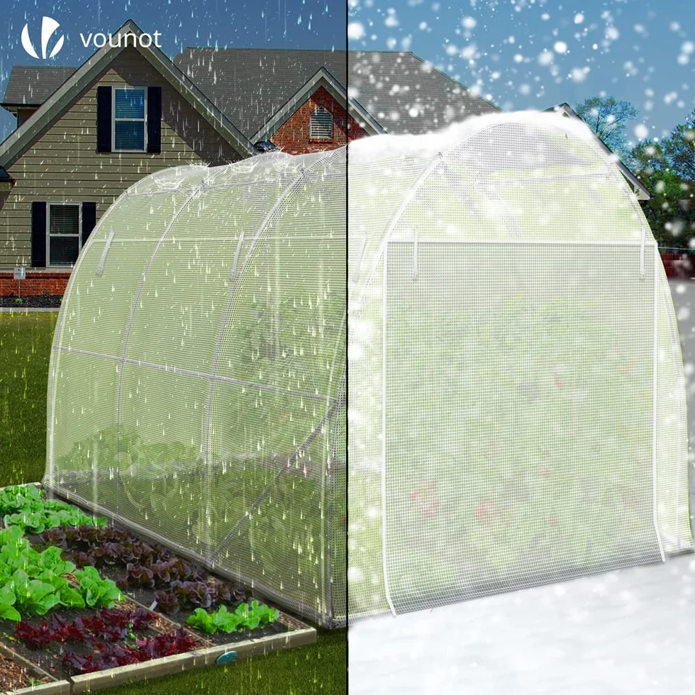 VOUNOT® Invernaderos Jardín, Tunel Invernadero Huerto para Plantas con Paredes Laterales Enrollables, Cubierta PE y Ubo de Acero, Impermeable, 3 x 2 x 2 m, Blanco