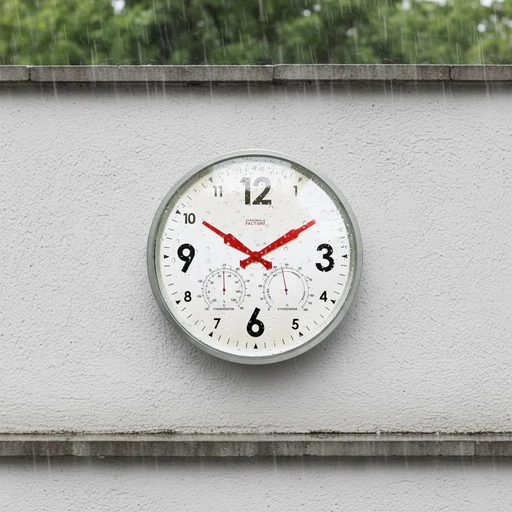 Cloudnola Reloj de pared de metal impermeable para interiores y exteriores con termómetro e higrómetro, gris zinc, reloj redondo silencioso de 18 pulgadas, funciona con pilas, para patio