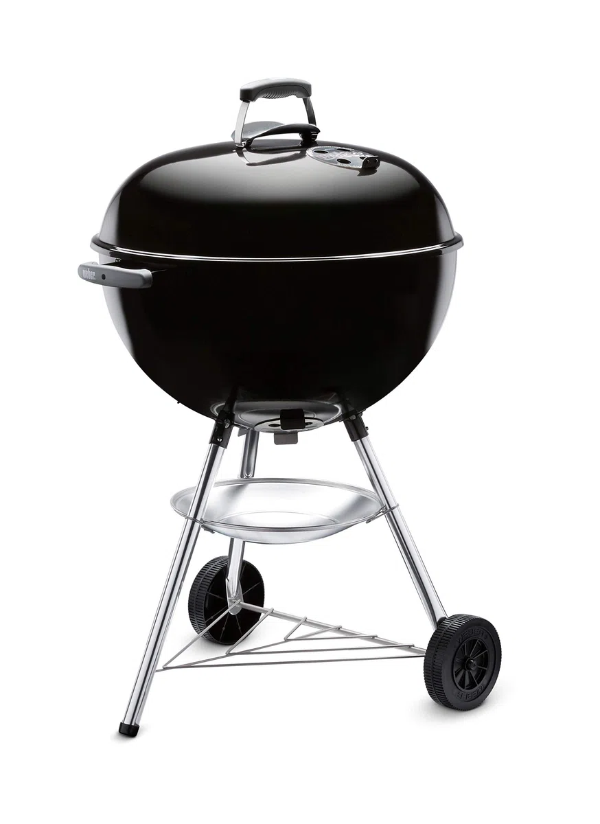 Weber Bar-B-Kettle Barbacoa de carbón, superficie de la parrilla de Ø 57 cm, barbacoa con tapa y cuba esmaltadas en porcelana, soporte de tres patas y ruedas, rejilla cromada - Negro (1331053)