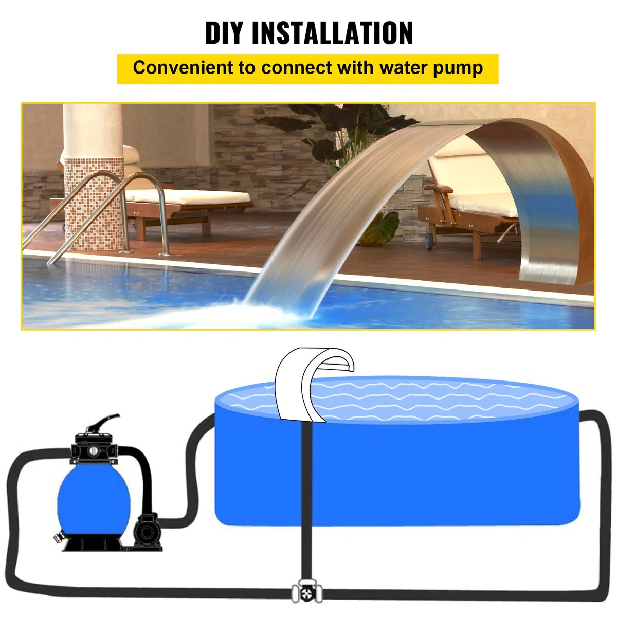 VEVOR Fuente de Cascada para Piscina Fuente de Acero Inoxidable 40 x 20 x 3,81 cm Fuentes de Piscina Plateadas para Piscinas de Tierra Jardín Cascadas al Aire Libre Característica de Agua de Esta