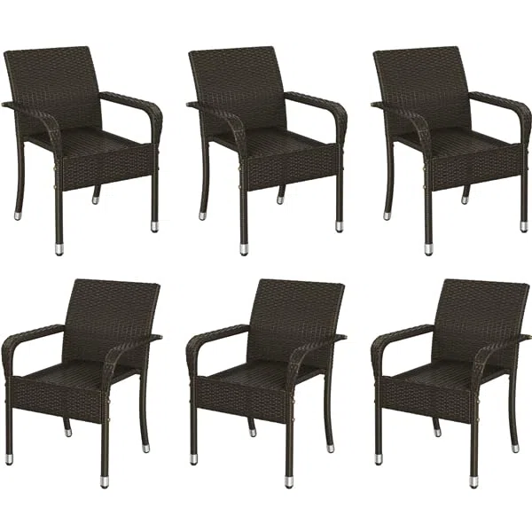Yaheetech Sillas Jardín Exterior con Reposabrazos y Respaldo, Sillas Terraza Exterior Sillas de Balcón con Patas Ajustables para Jardín Balcón Terraza (3, Marrón)