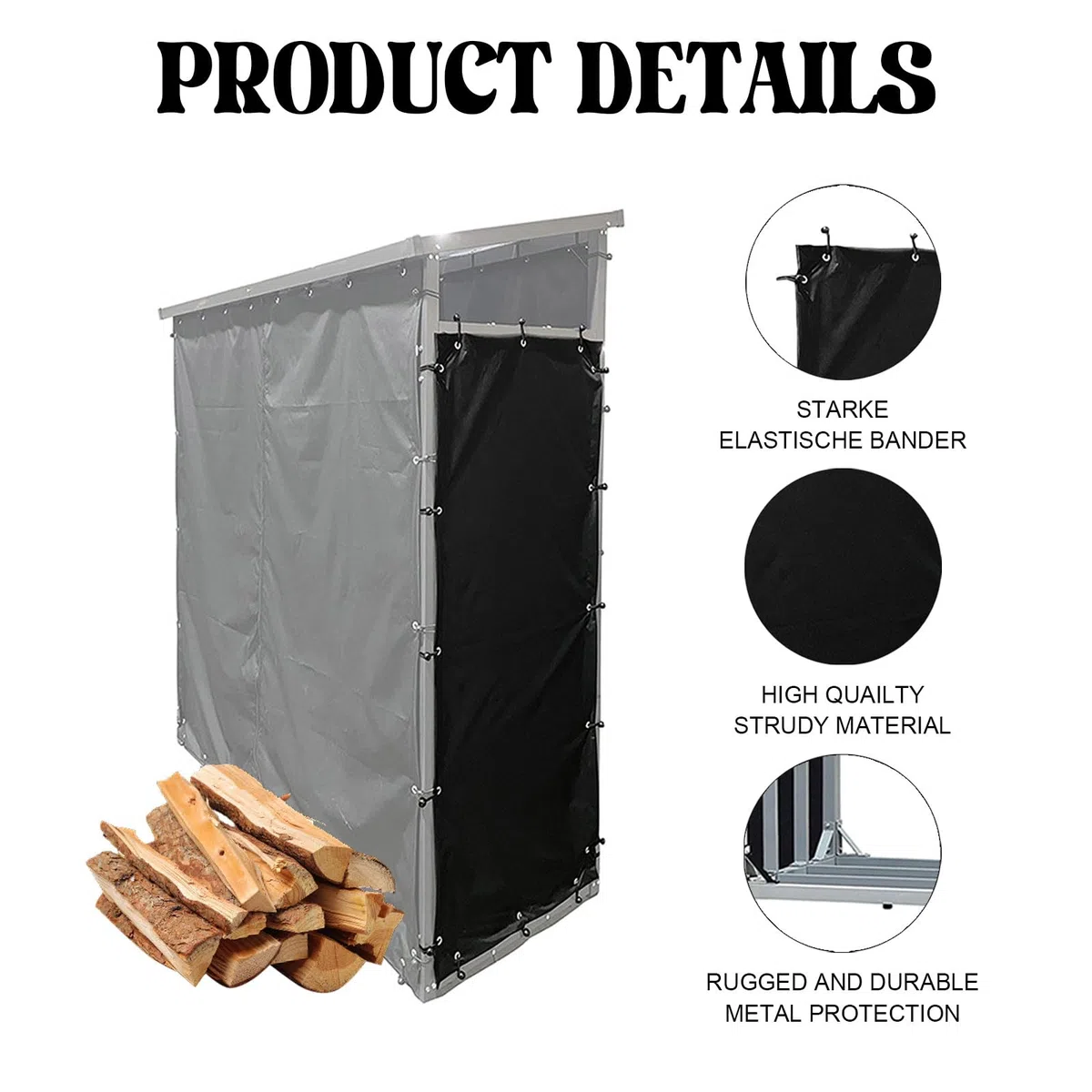 Tefola 2 Unidades Resistente a la Intemperie Tapa para Leñera, 148x66cm, Color Negro, de Poliéster, Impermeable, Estante para Cubierta Exterior, Protectora para Leñera en el Lateral