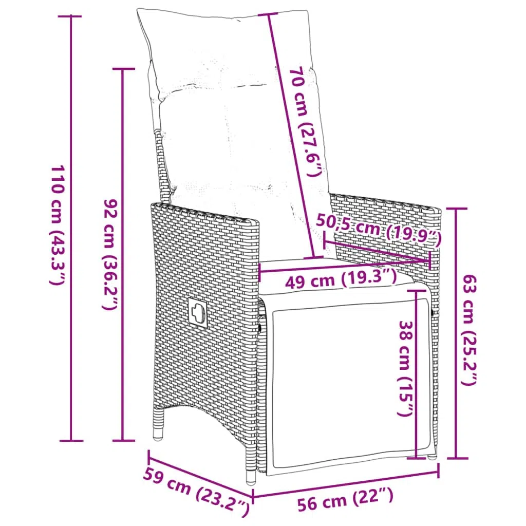 vidaXL Sillones reclinable jardín Cojines 2 uds ratán sintético Negro