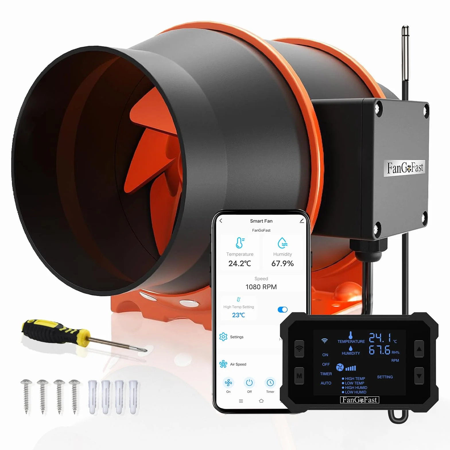 FanGoFast Extractor de Aire 150 mm con Control de App, Regulador de Temperatura y Humedad, Motor EC Silencioso 2550 RPM, Ventilador de Conducto para Tendas de Campaña, Cultivo Indoor