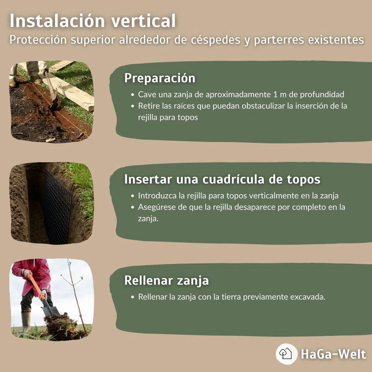 HaGa Rejilla para topos de 1,2 m x 25 m de plástico para ahuyentar topos en el jardín, respetuoso con los animales, ahuyentador de topos