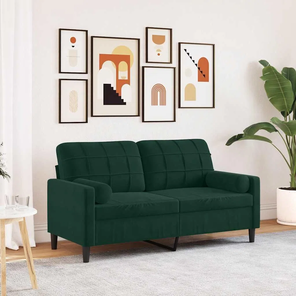 vidaXL Sofá de 2 plazas con Cojines Terciopelo Verde Oscuro 140 cm, sofá, sofá de salón, sofá de Tela, sofá tapizado, sofá de Tres plazas