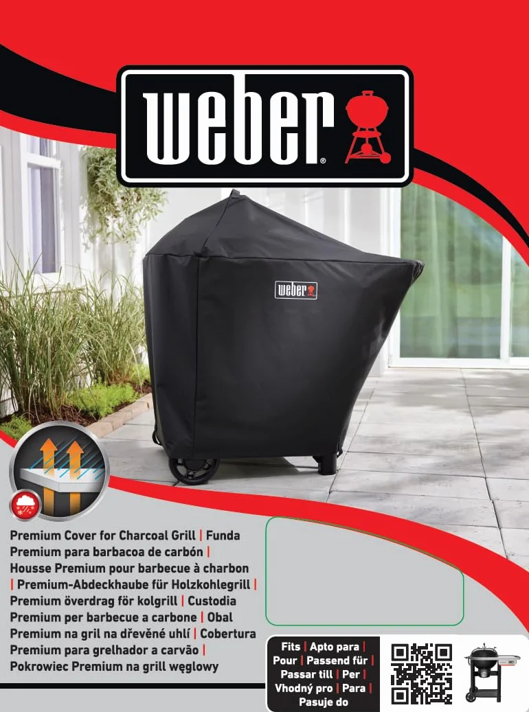 Weber Funda Premium para Barbacoa Performer 57 cm, Tejido Transpirable Resistente a Rayos UV y Agua, protección Completa Frente a Viento y Clima, Cierre de Velcro Estable, Negro (3401397)