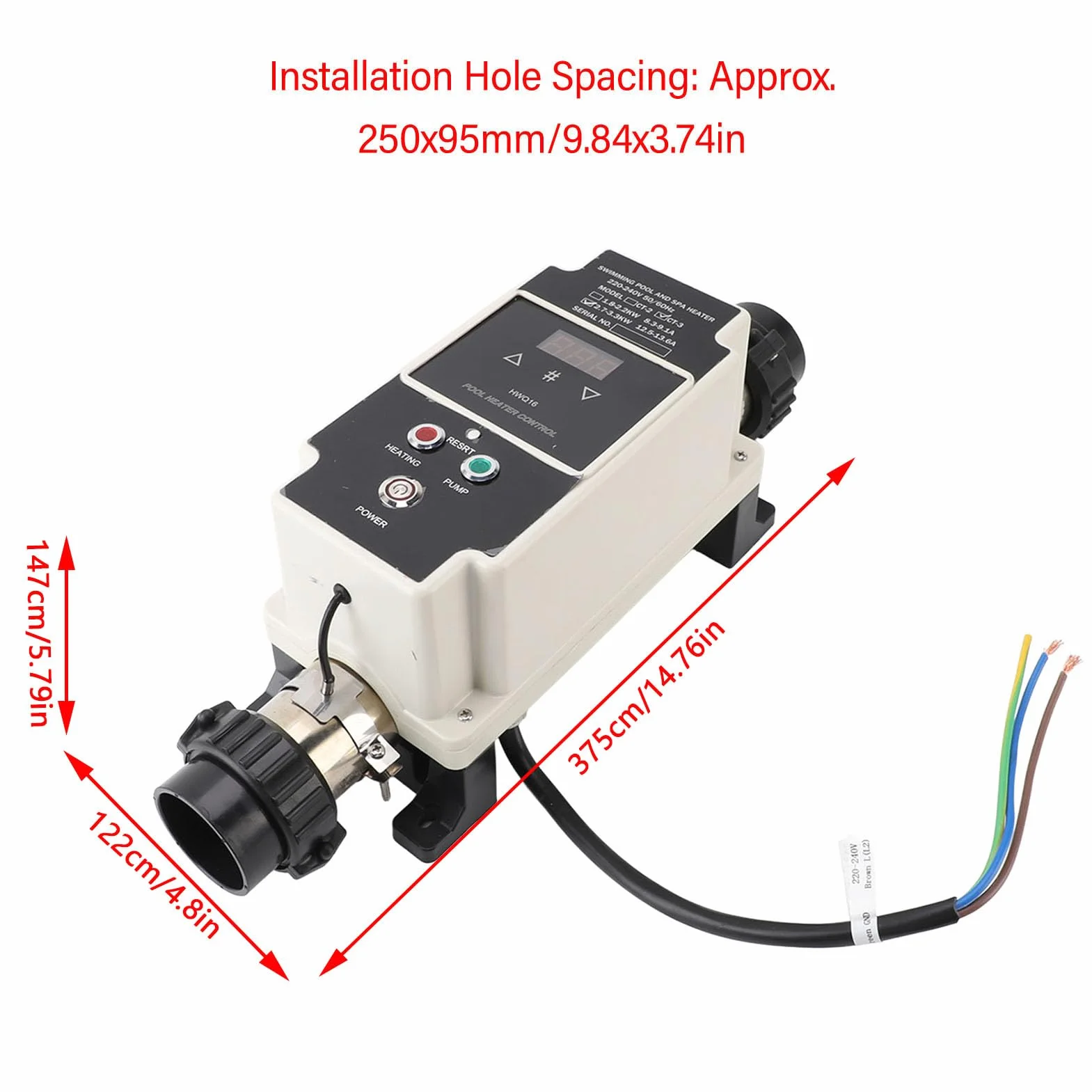 Calentador de Piscina de 2,7 a 3,3 KW, Calentador de Agua Eléctrico para Piscina, Termostato de Jacuzzi con Pantalla Digital para Bañera de Hidromasaje de 220 a 240 V