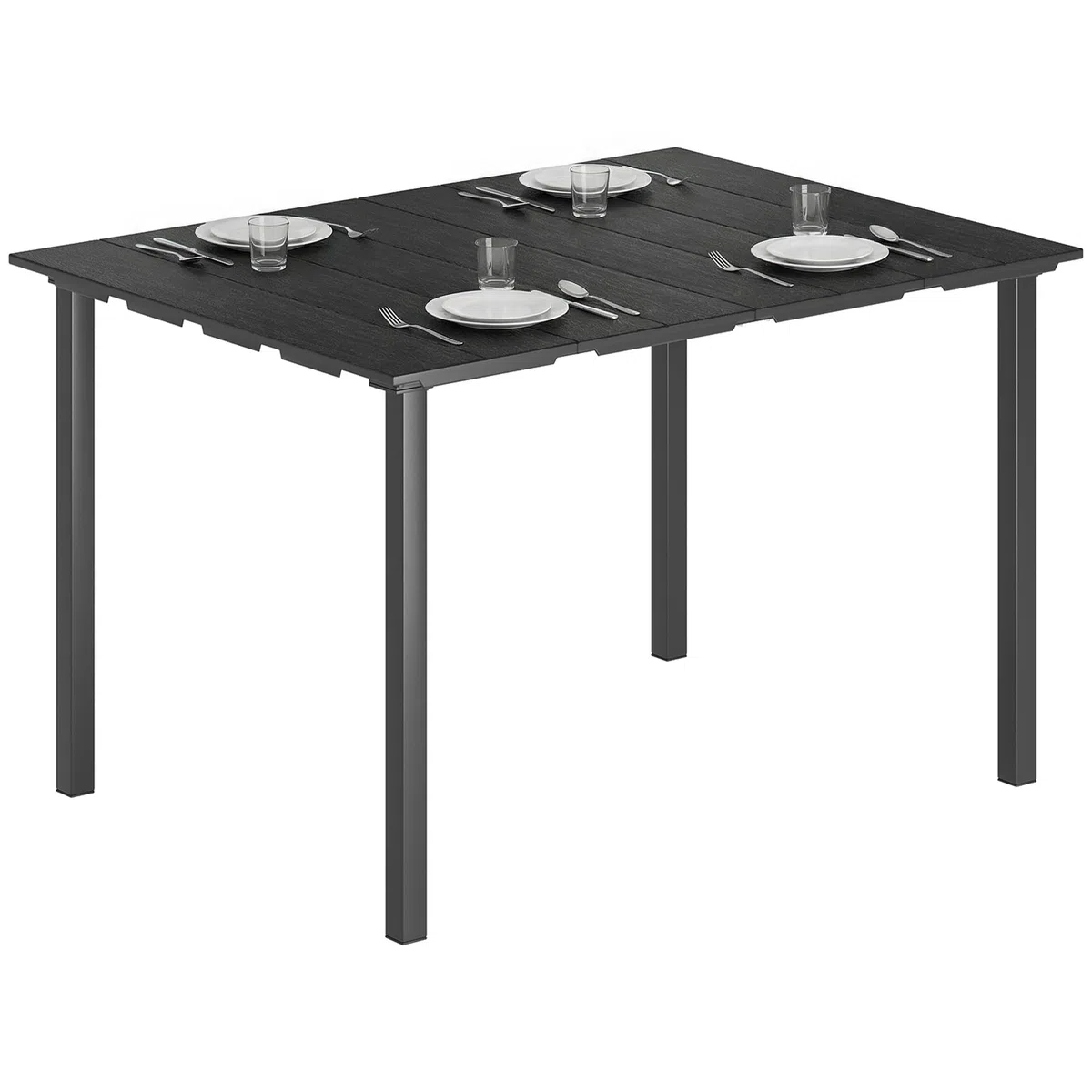 Outsunny Mesa de Comedor de Jardín Rectangular, Mesa de Terraza Exterior 120x90x74 cm, con Encimera de HDPE y Estructura Metálica, para 6 Personas, Carga 50 kg, para Patio, Balcón, Negro