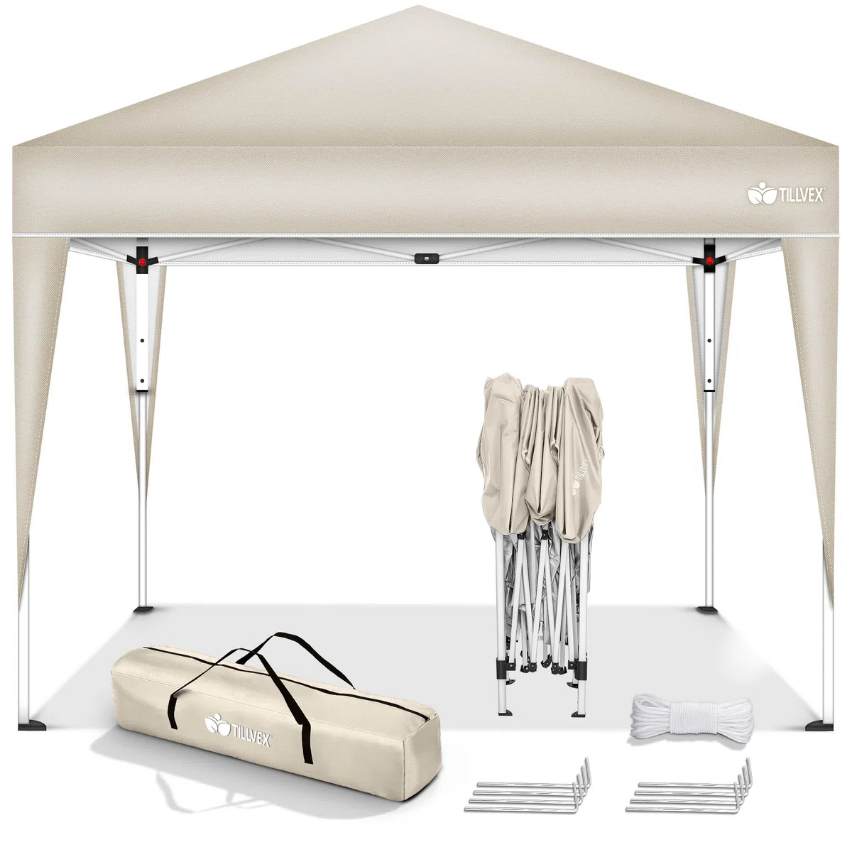 tillvex Gazebo Plegable Cenador 3x3m Impermeable | Pabellon de Jardin Pop-up Regulable en Altura | Carpa de jardín protección UV 50+ | Cenador de Fiesta con Bolsa (Beige)