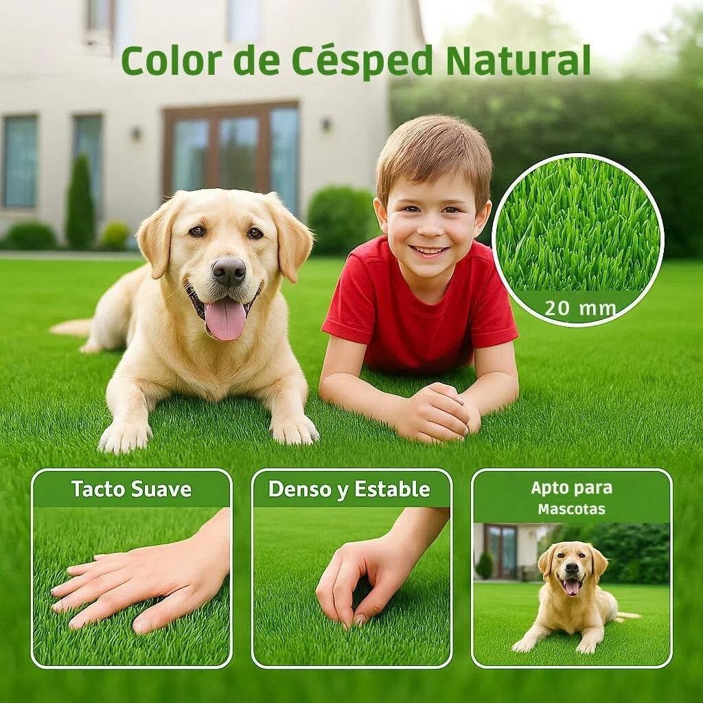 Rollos de Cesped Artificial 2x5 Barato - Césped Artificial para Exterior Resistente y Suave - Rollo Cesped Artificial Terraza Compatible con Animales - Alfombra Césped Exterior 20mm