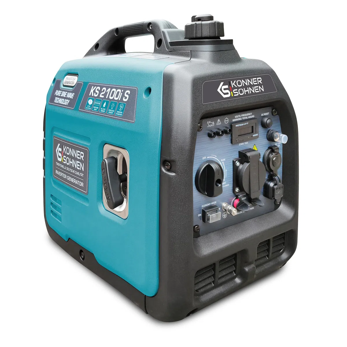 Generador inverter KS 2100i S de Könner & Söhnen Generador de energía de gasolina 2000 W, enchufe Schuko de 230 V, 2 puertos USB, indicador LED, modo ECO, bobinas de cobre, EURO V