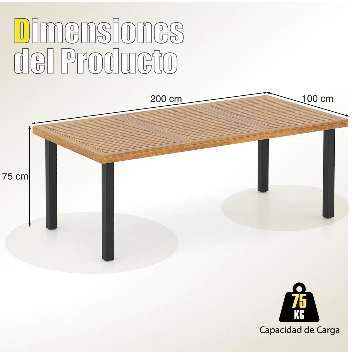 COSTWAY Mesa Jardin Exterior de Madera Acacia, 200 x 100 cm, Mesa Comedor Exterior para 8 Personas, Orificio para Sombrilla, Mesa Rectangular Terraza Balcon Jardin, Natural y Negro