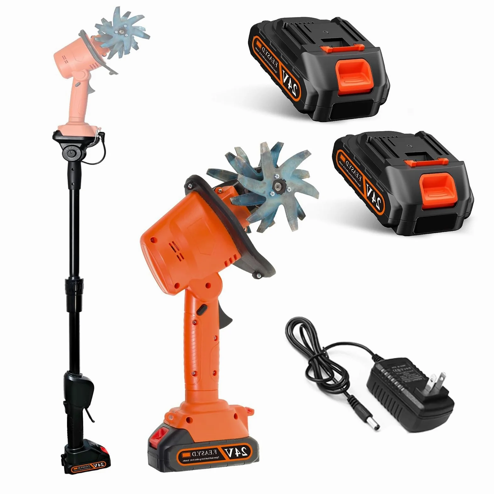 Rotocultivador eléctrico de jardín, minicultivador inalámbrico de 21 V, cultivador de Tierra portátil, 235 RPM con 4 Filas de púas, Cargador de 2 baterías de 1,5 Ah, Ancho de labranza de 10 cm