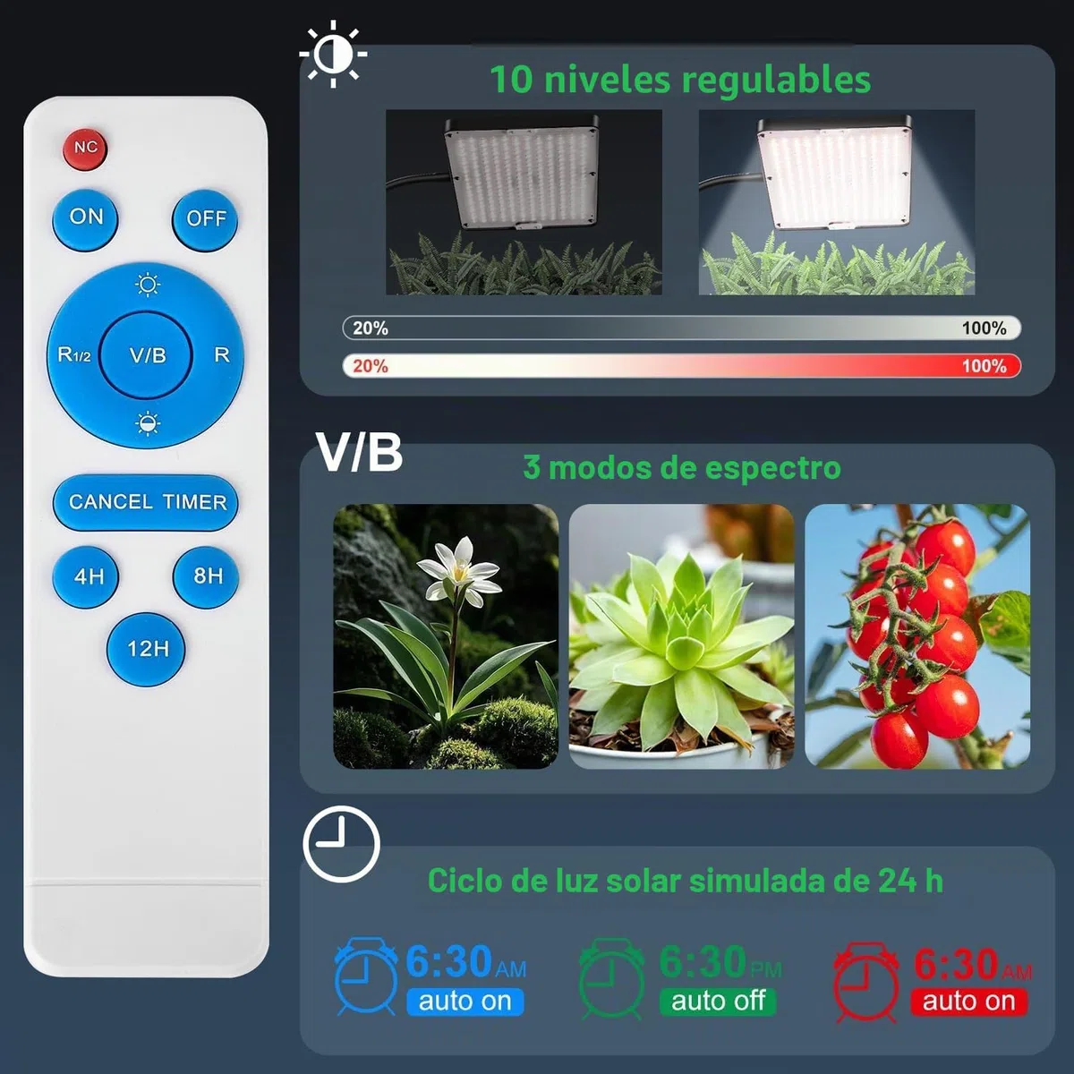Lámpara LED de espectro completo con soporte ajustable, 246 LED, lámpara de cultivo con temporizador y 10 brillo, luz para plantas, para flores, verduras, hidroponía y siembra, para principiantes y