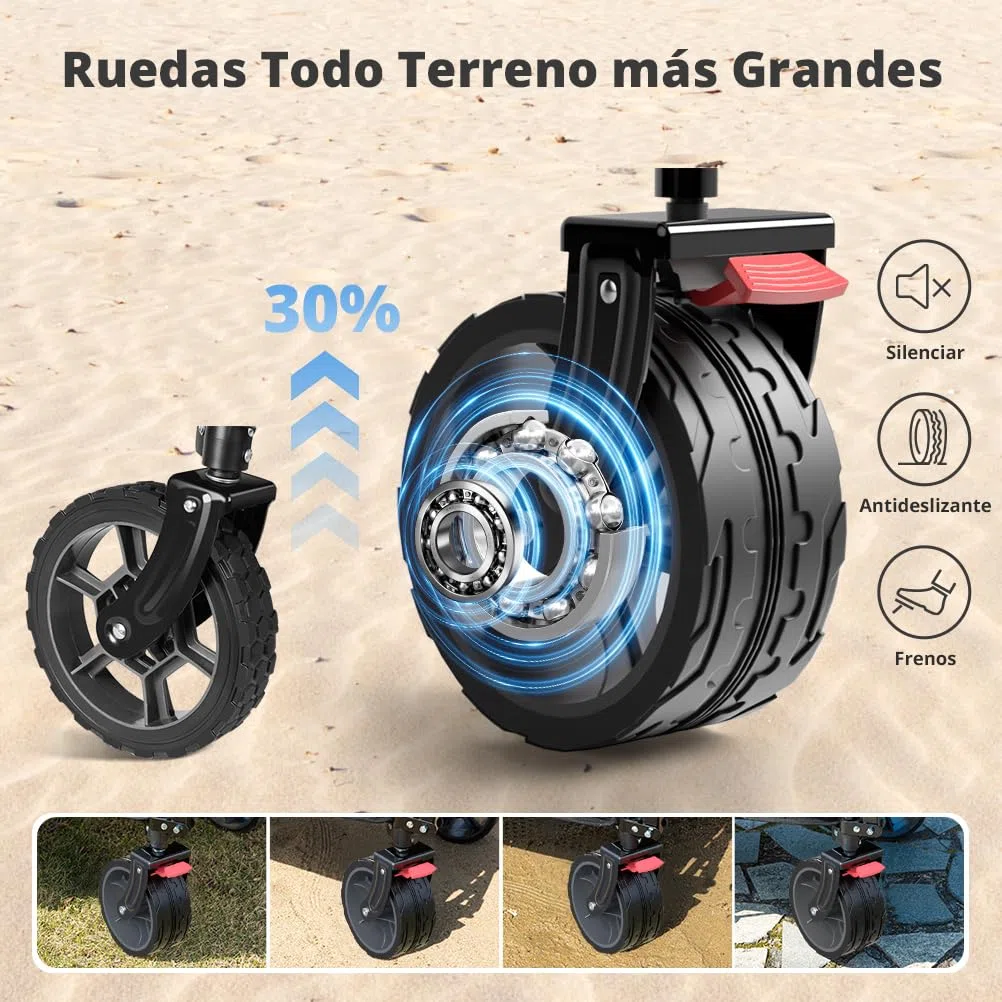 SLIDBEAT Carro de Playa XXL – 220L y 200KG de Capacidad, Carro Plegable con Ruedas Grandes Todo Terreno y Mango Auto-rebotante, Ideal para la Playa, Jardín o Camping, con Frenos de Seguridad
