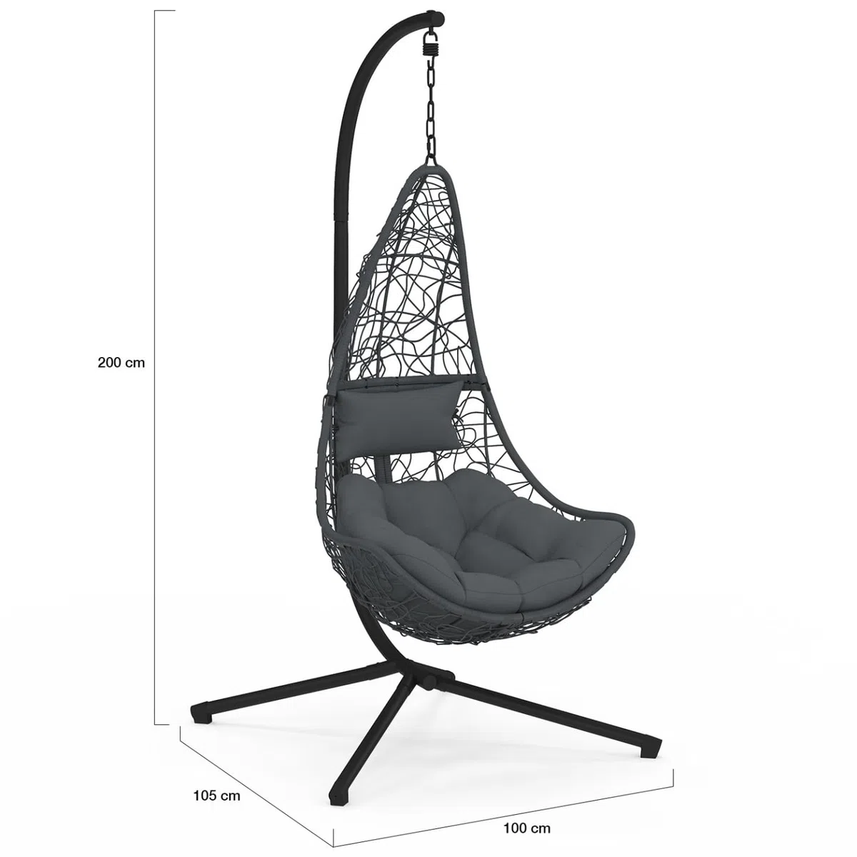 IDMarket - Silla colgante de media luna efecto ratán calado gris con cojín gris