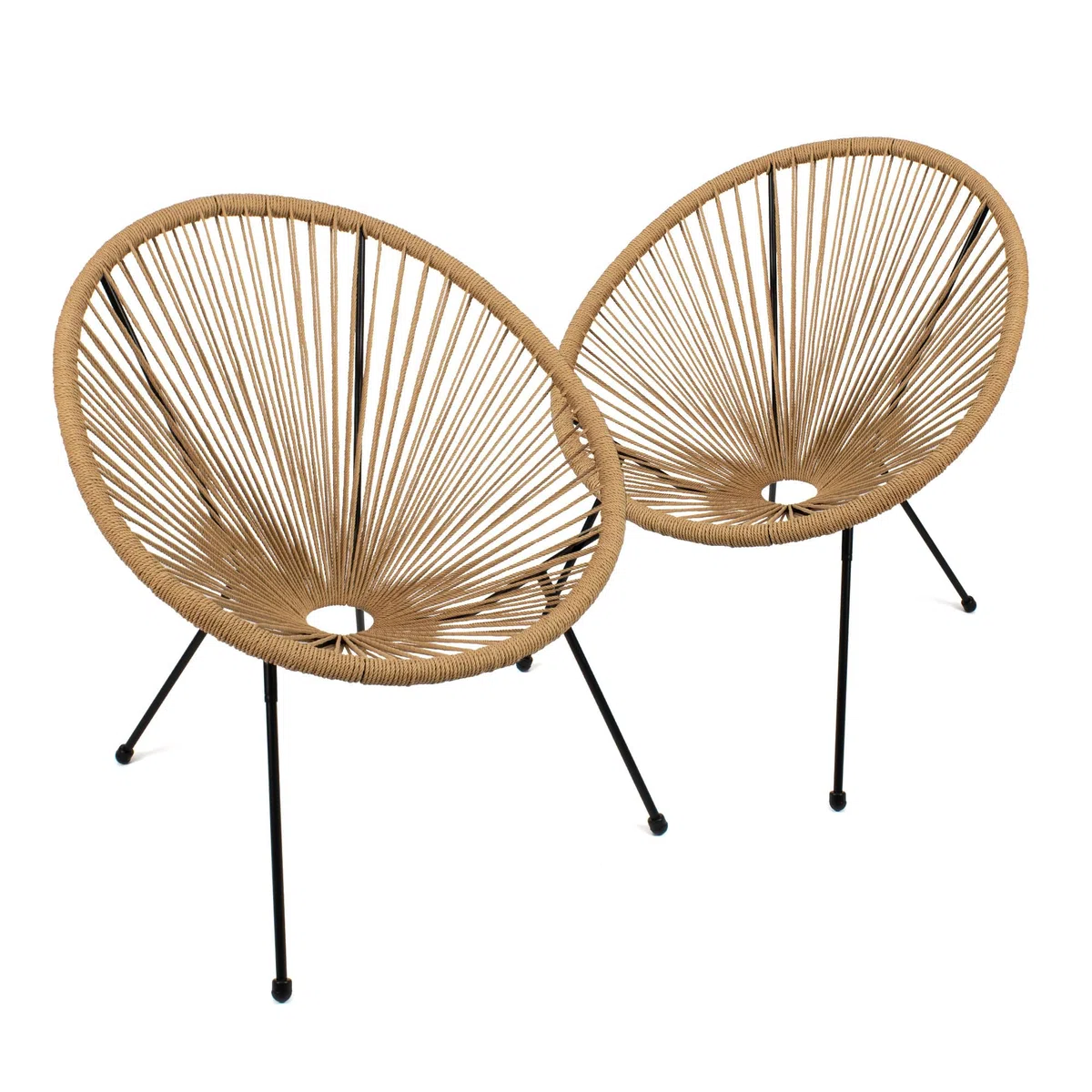 THE SECRET HOME - Set de 2 Sillas Acapulco en Ratán para Jardín - Alto. 89 cm x Largo. 78 cm x Ancho. 72 cm - Silla de Acero - Asiento de Exterior para Balcón, Terraza y Jardín (Natural)
