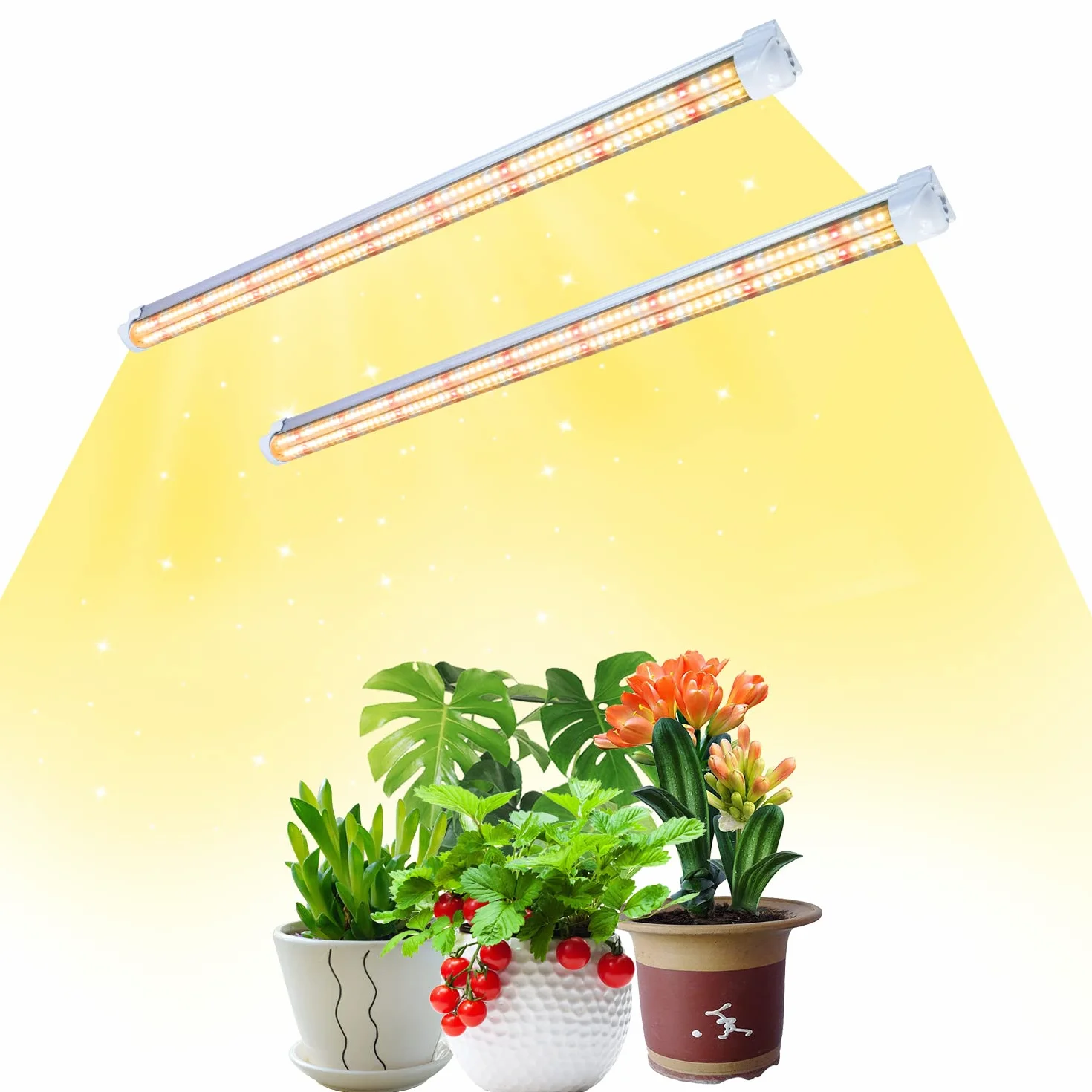 Niello 4 tiras de luces de cultivo, luz de planta de 60cm y 72W, lámpara de cultivo T8 para plantas de interior, luces de planta de luz solar de espectro completo con 3000 K 6500 K 660 nm