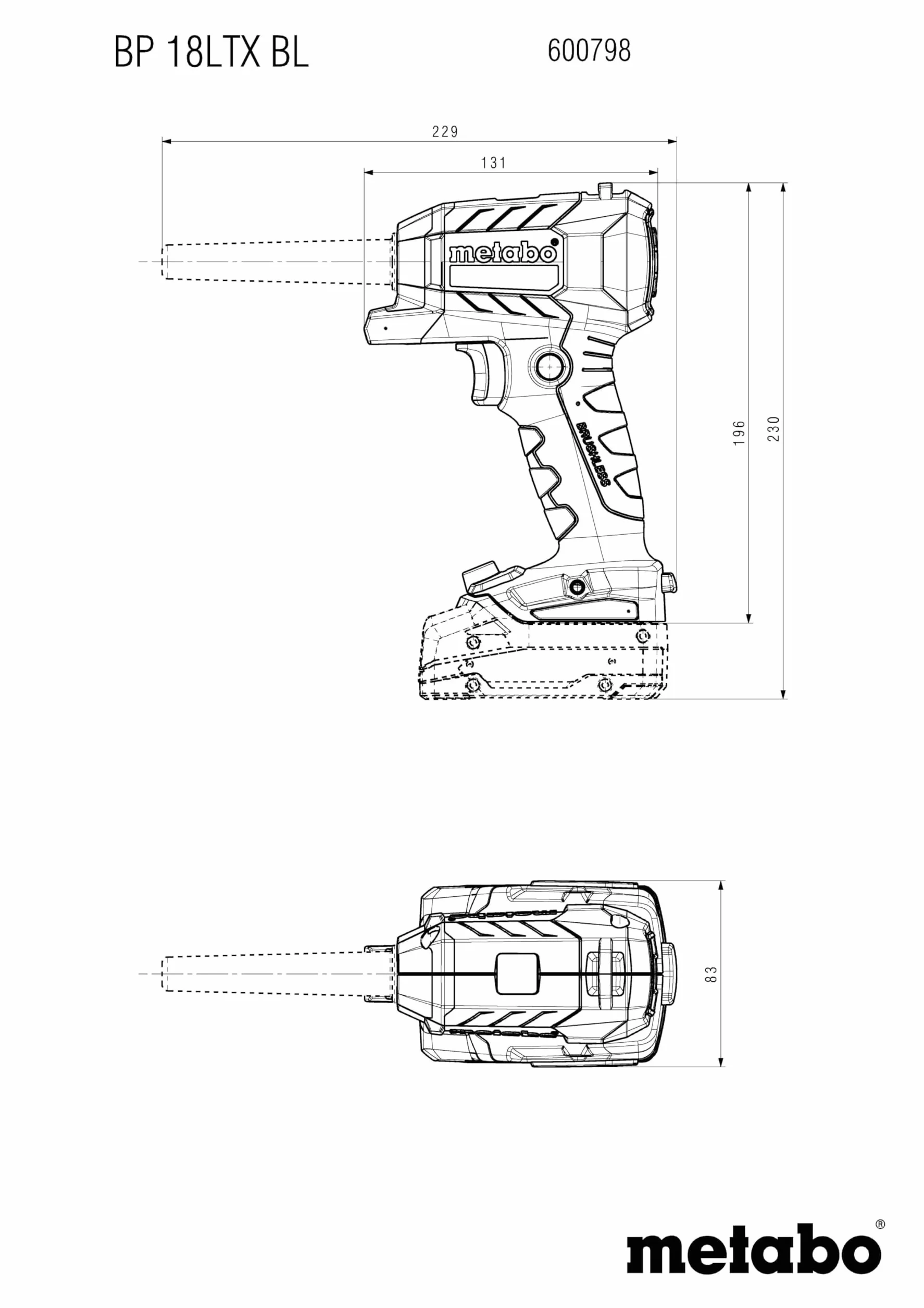 metabo Pistola de soplado inalámbrica BP 18 LTX BL - 18 V, motor sin escobillas, volumen de aire de 0,7 m³/min, velocidad de aire de 122 m/s, luz de trabajo LED, versátil para limpiar, soplar, inflar