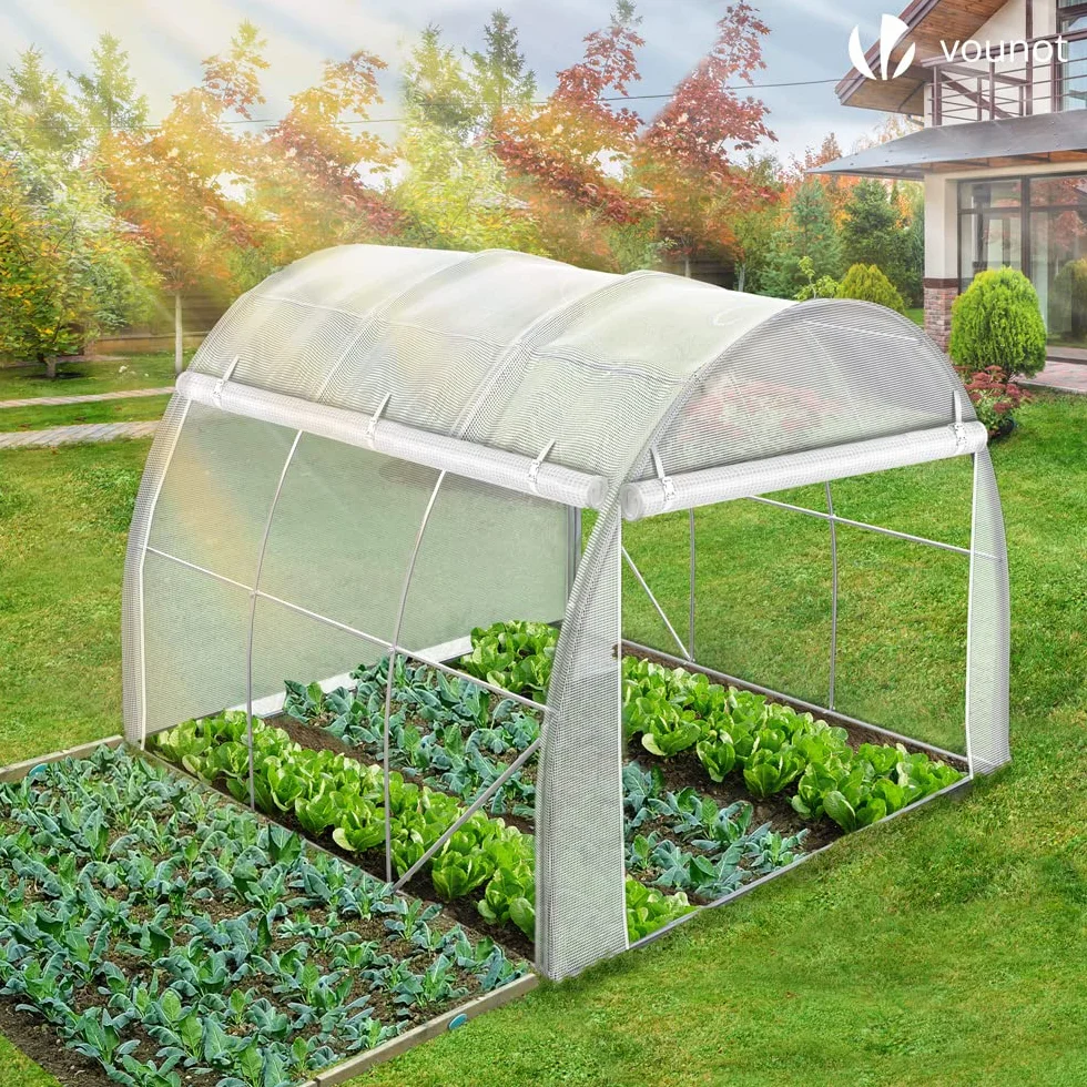 VOUNOT® Invernaderos Jardín, Tunel Invernadero Huerto para Plantas con Paredes Laterales Enrollables, Cubierta PE y Ubo de Acero, Impermeable, 3 x 2 x 2 m, Blanco