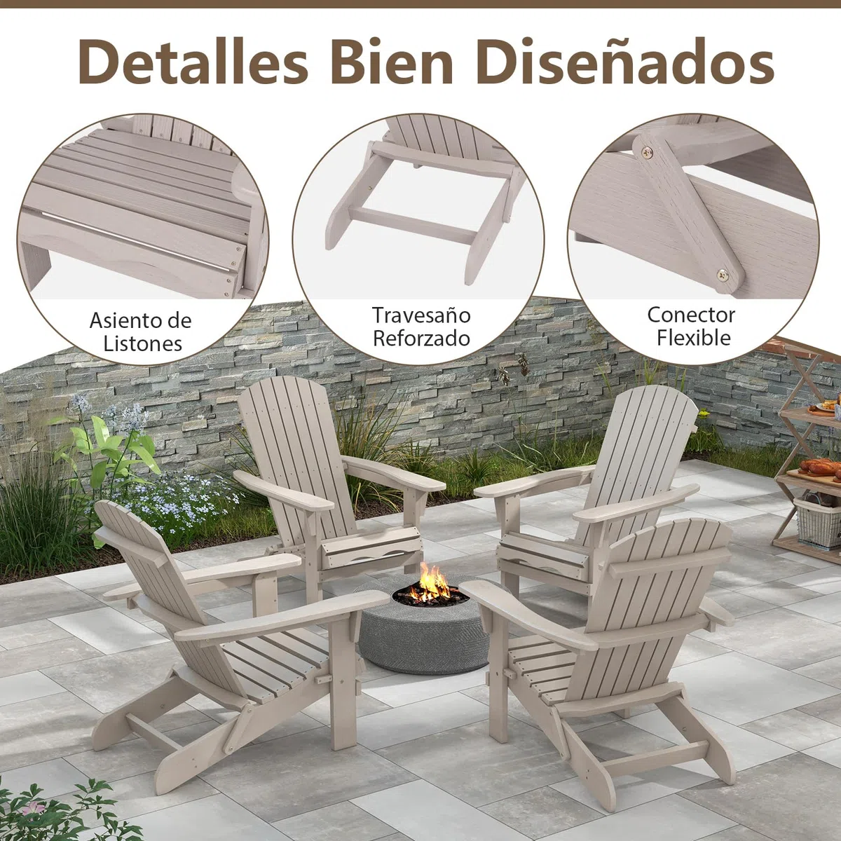 COSTWAY 1/2 Sillas de Jardin Adirondack Plegable, Silla Tumbona Madera Abeto, Respaldo Alto y Reposabrazos Anchos, Sillón Adirondack Jardin Terraza Balcon, 89 x 71 x 94 cm, Max180kg (2, Gris, m)